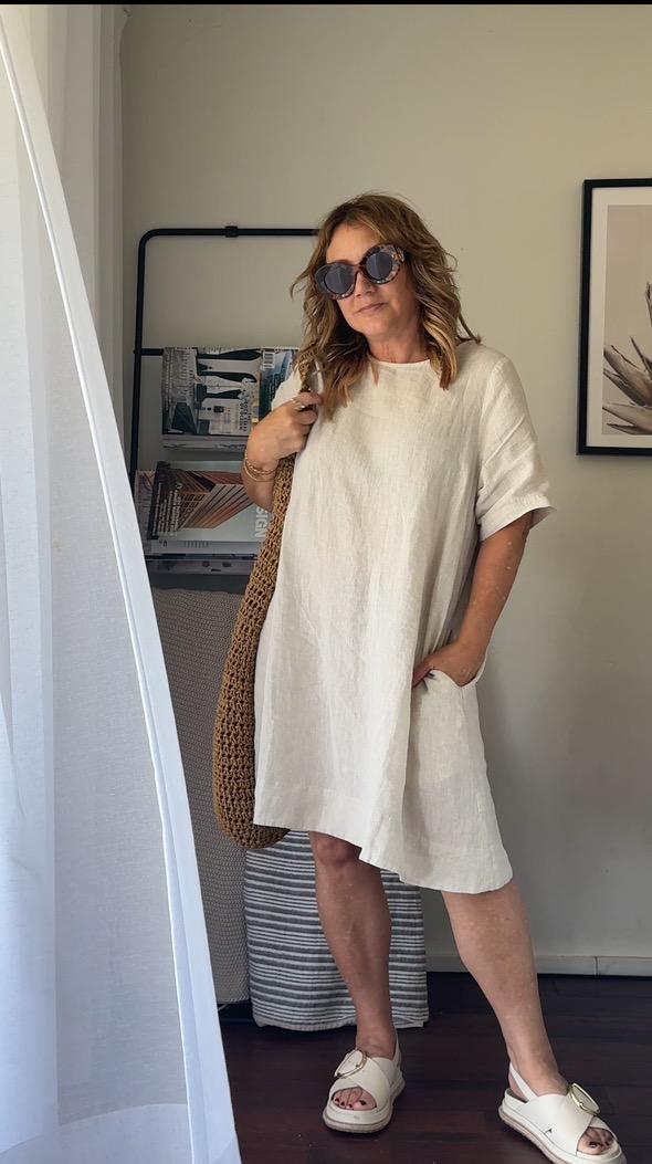 Montaigne Nathalie Linen Shift T-Shirt Dress Natural