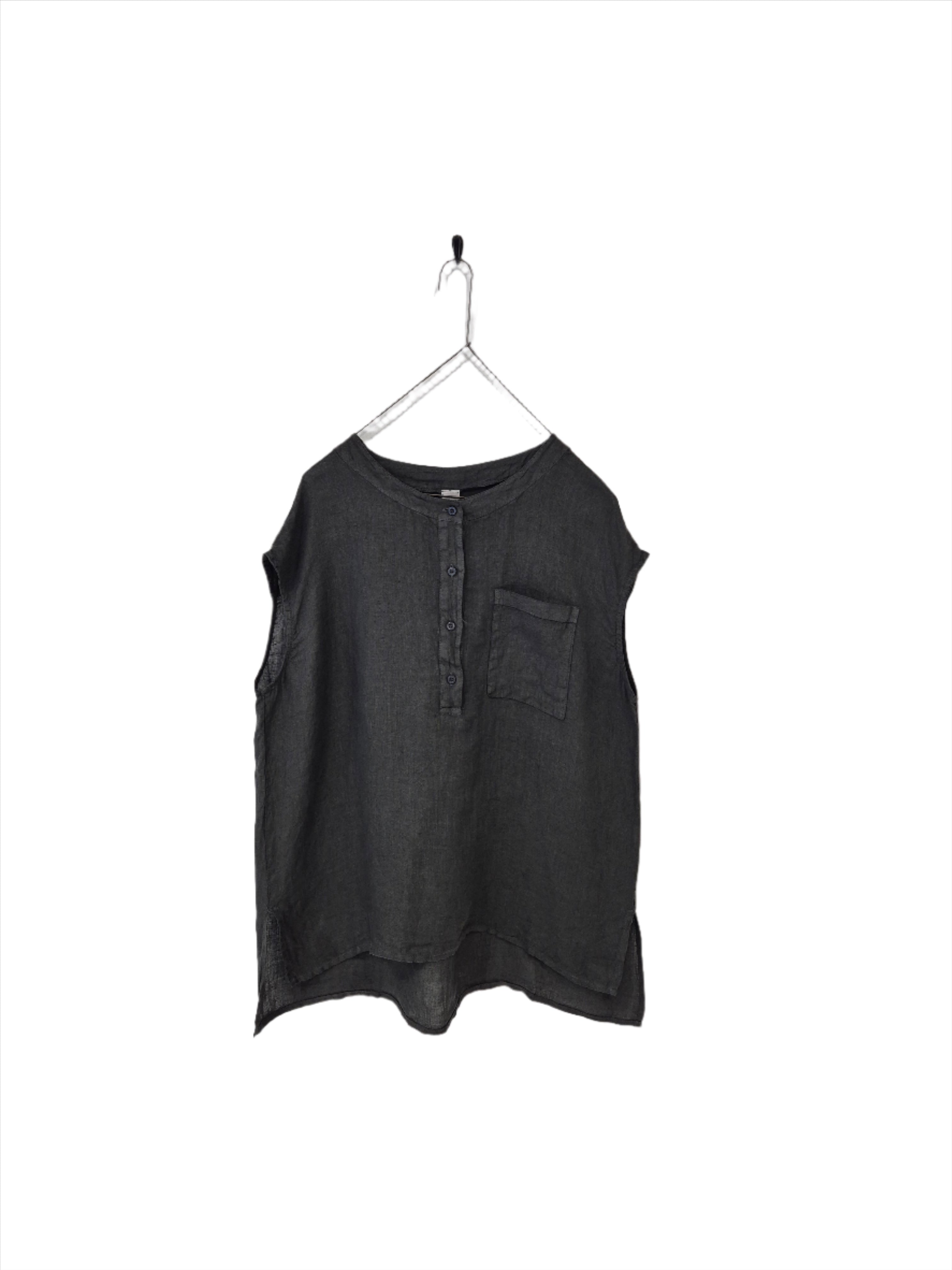 Montaigne Perla Linen Cap-Sleeve Top Petrol
