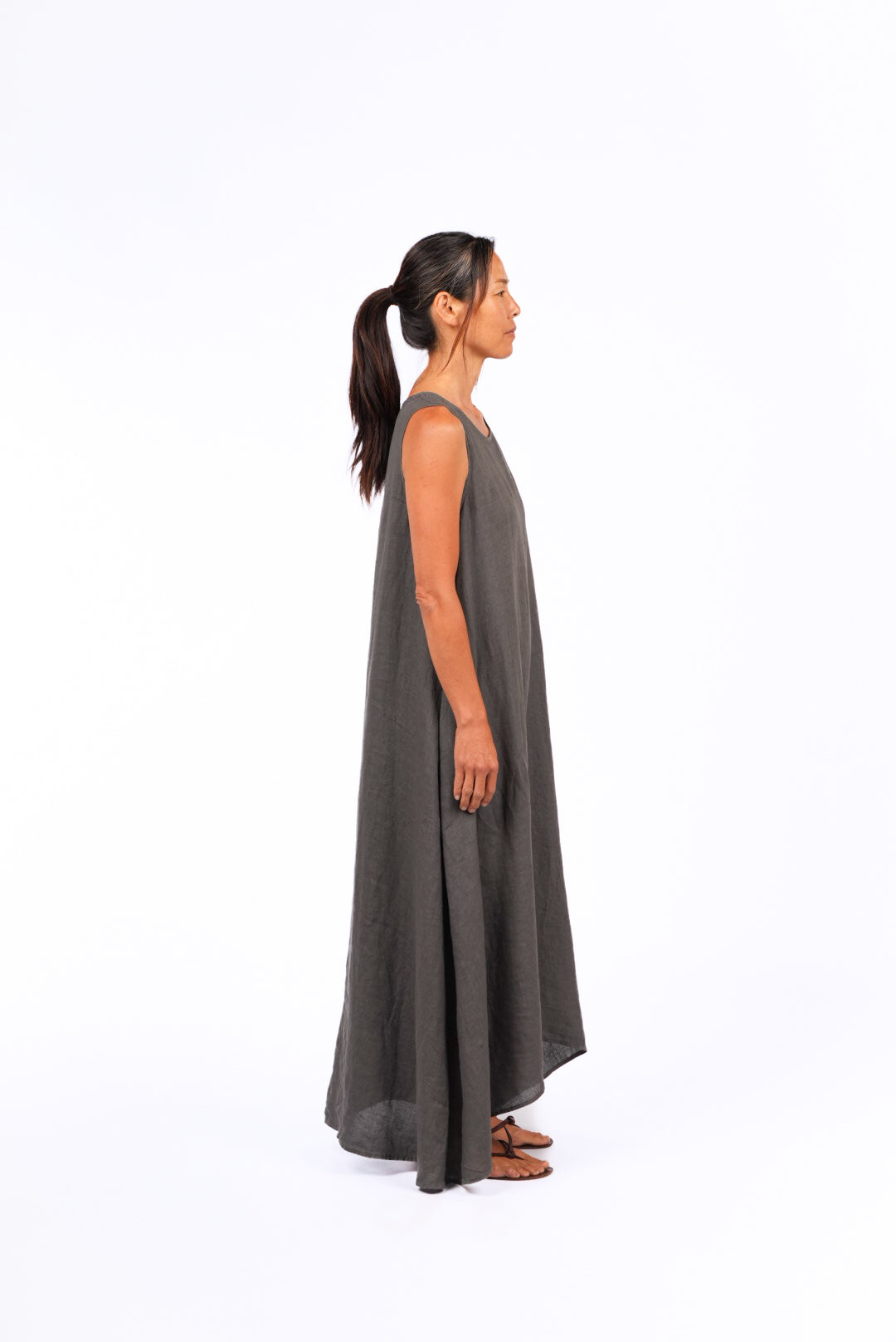 montaigne picasso a-line linen maxi dress petrol