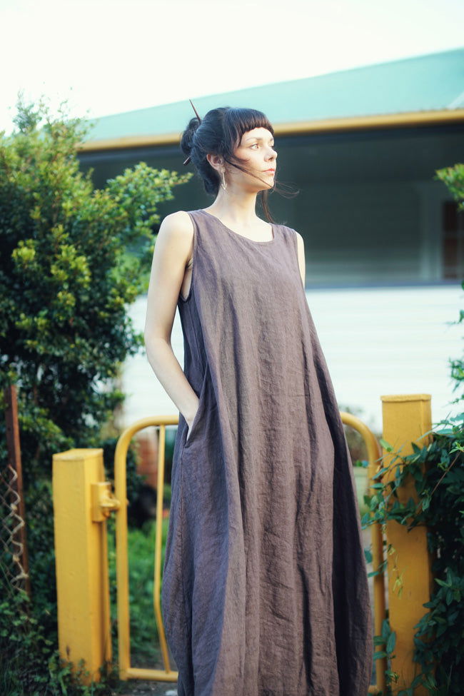 Montaigne Picasso A-line Linen Maxi Dress Rum Raisin