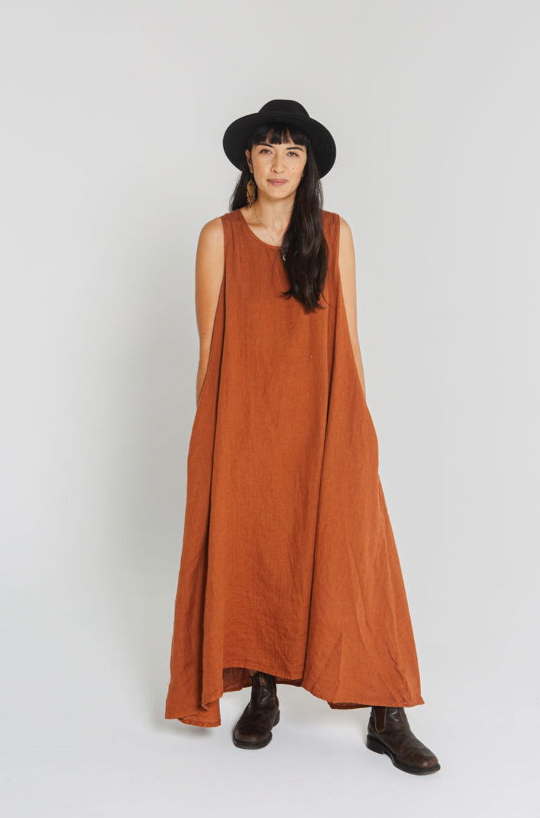 Montaigne Picasso A-line Linen Maxi Dress Rust