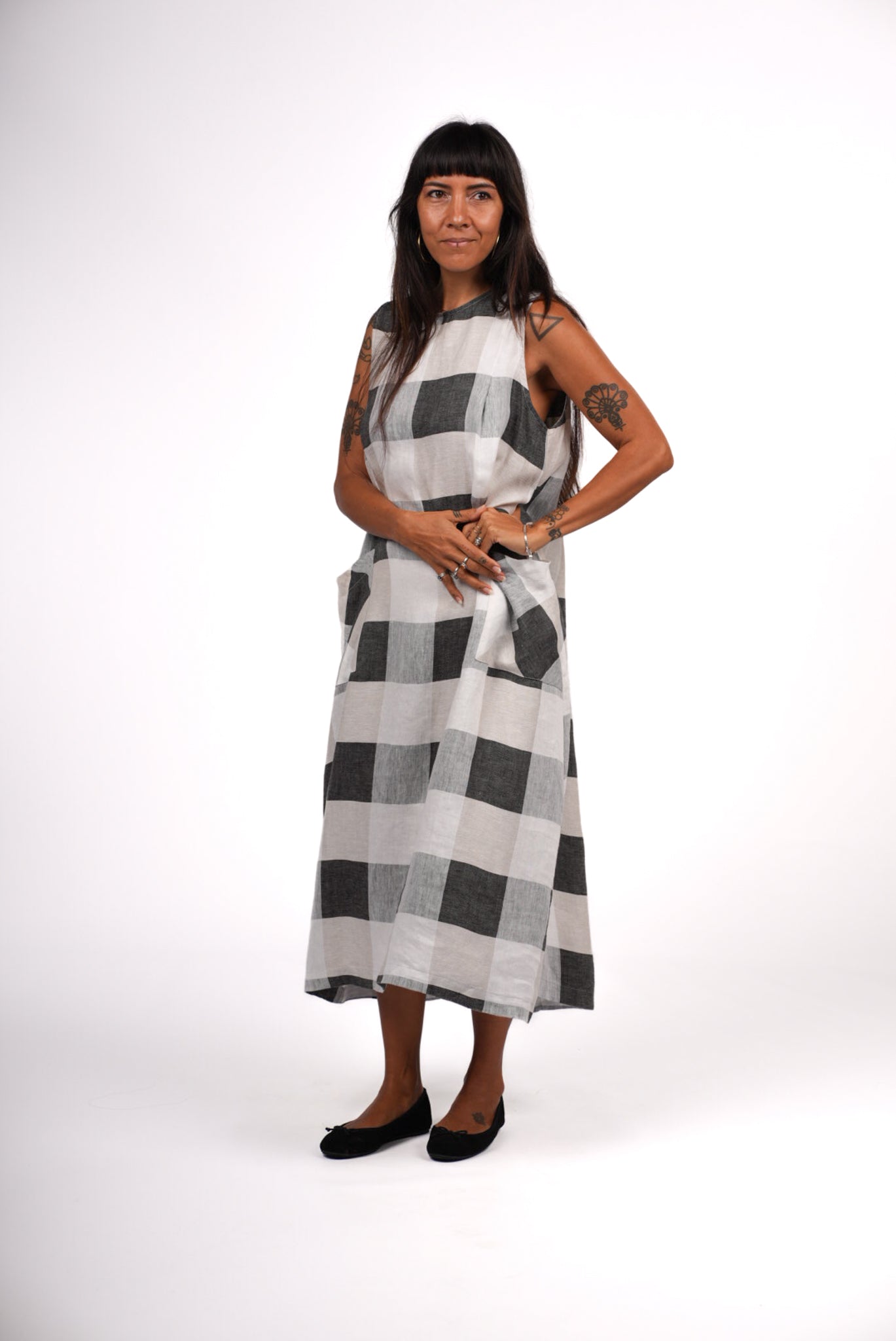 Montaigne Remy Linen Dress in Black Check2