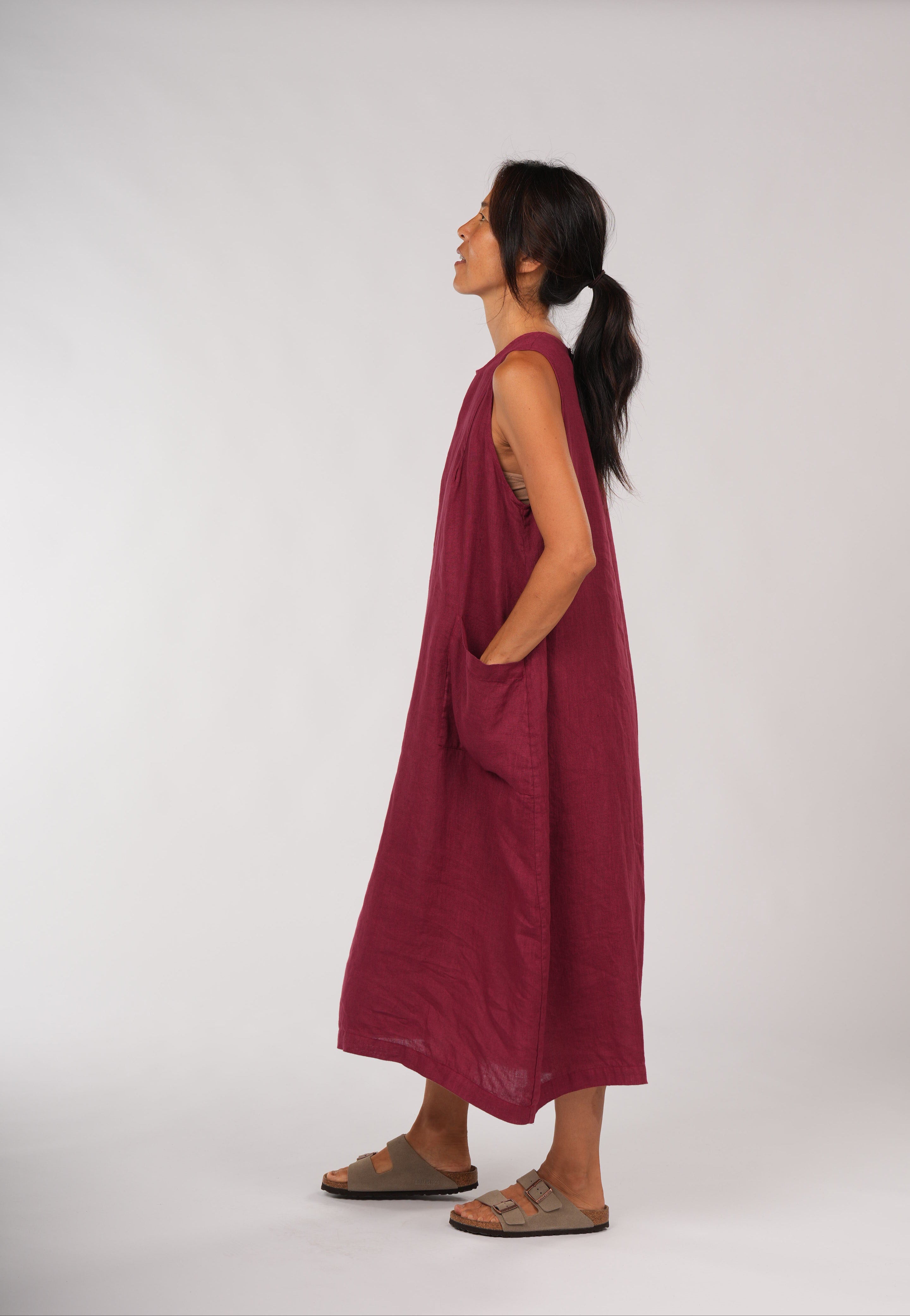 Montaigne Remy Linen Dress with Deep Front Pockets Barn red1