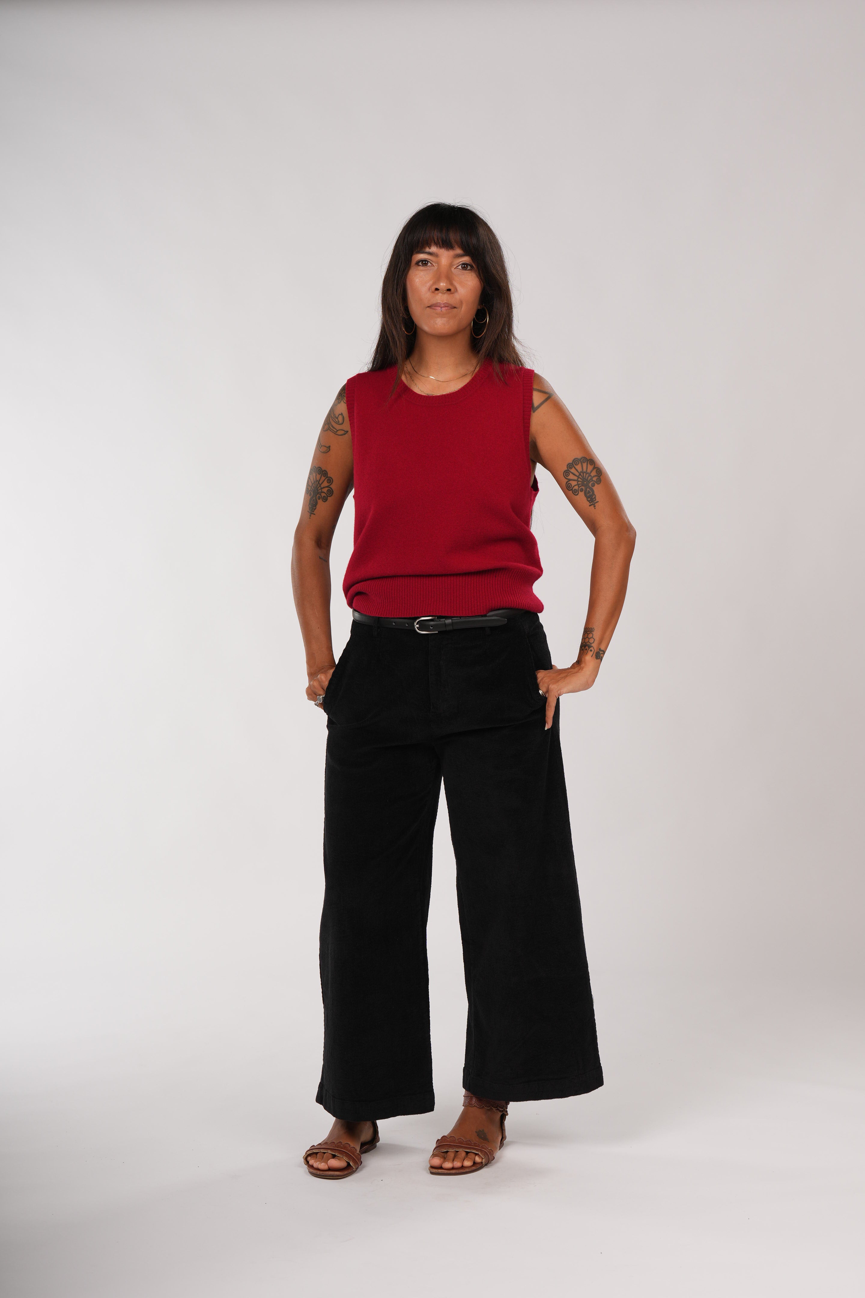 Montaigne Rene Corduroy Cotton Wide Leg Pants Black1