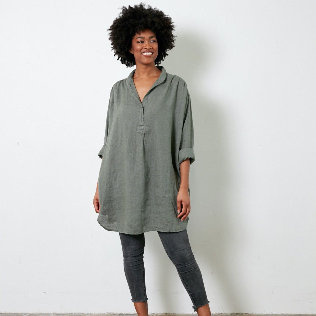 Montaigne Riviera Long Sleeve Linen Shirt Khaki