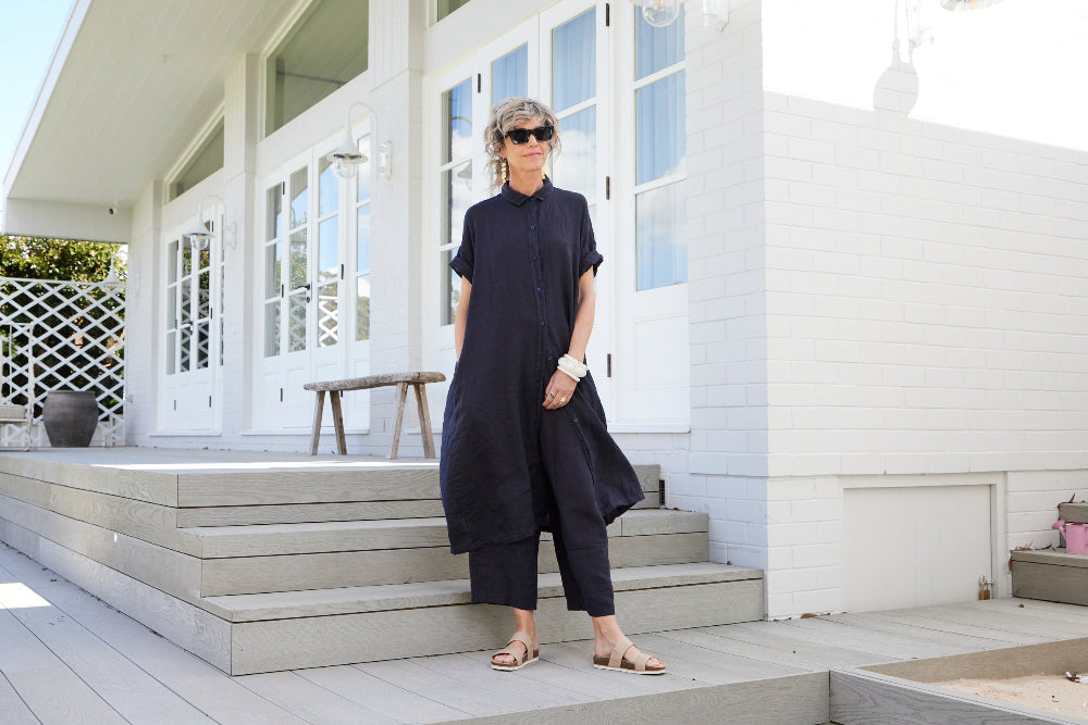 Montaigne Salomé Classic Linen Shirt Dress Navy4