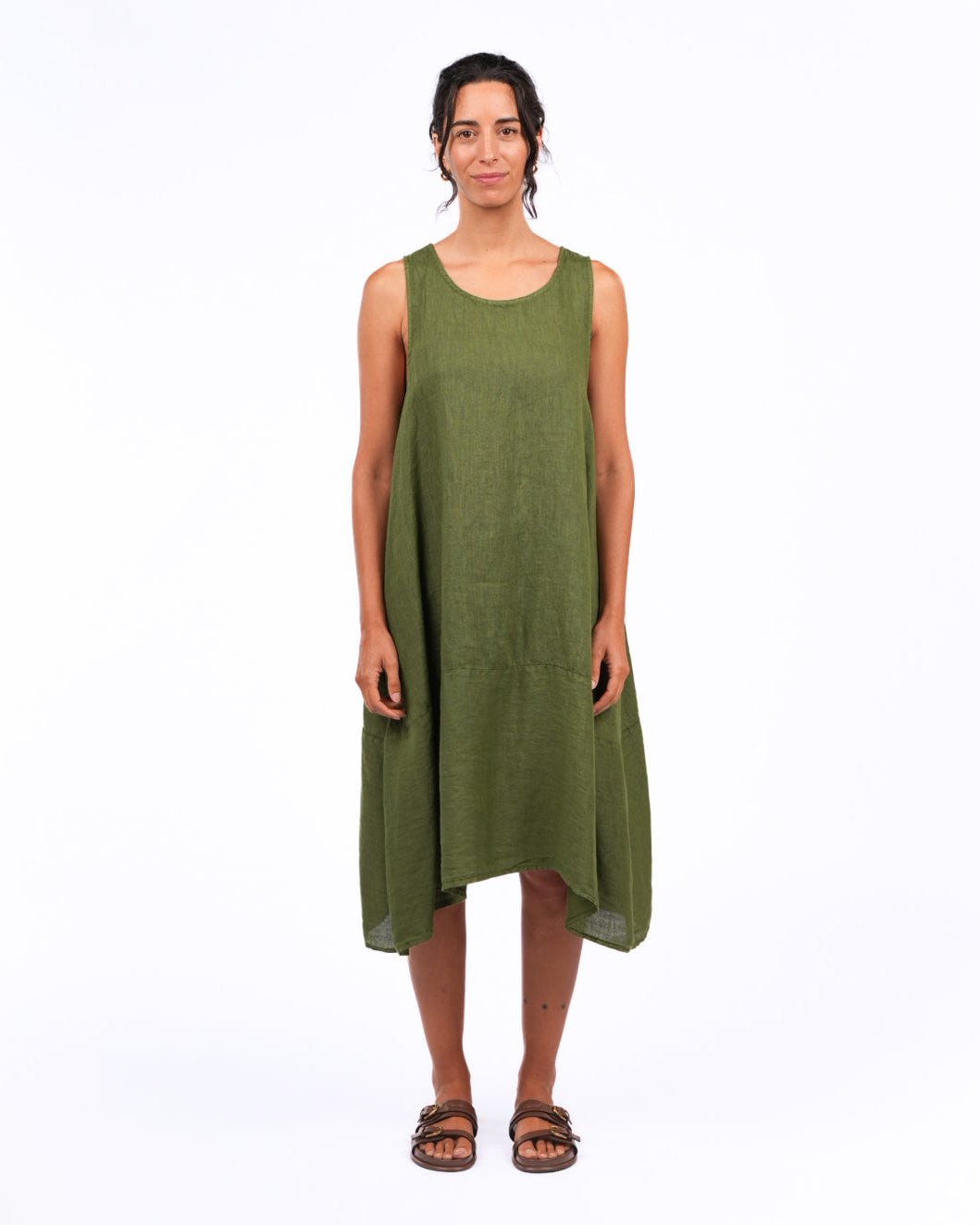 Montaigne Sara Sleeveless Linen Dress Forest Green