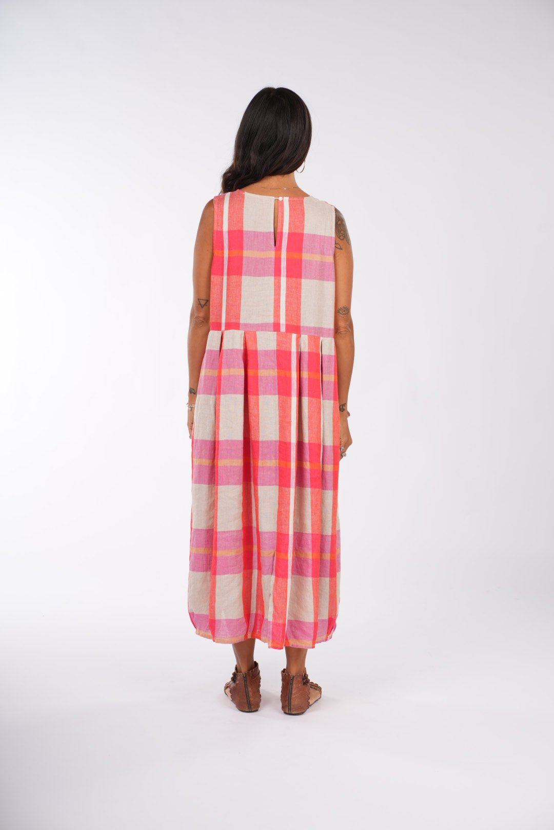 Montaigne Sartene Linen Dress in Orange Check4