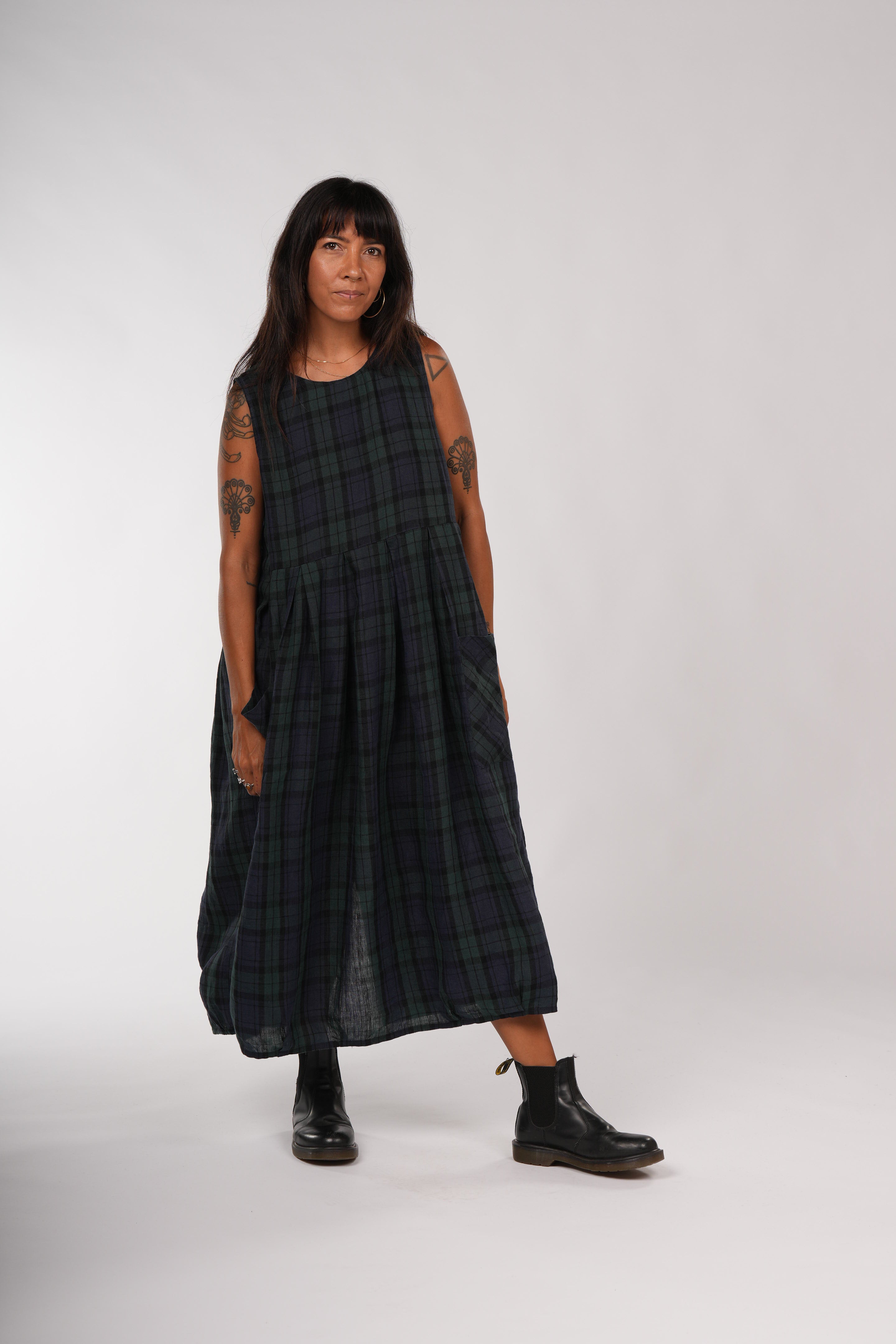 Montaigne Sartene Tartan French Linen Dress Blue4