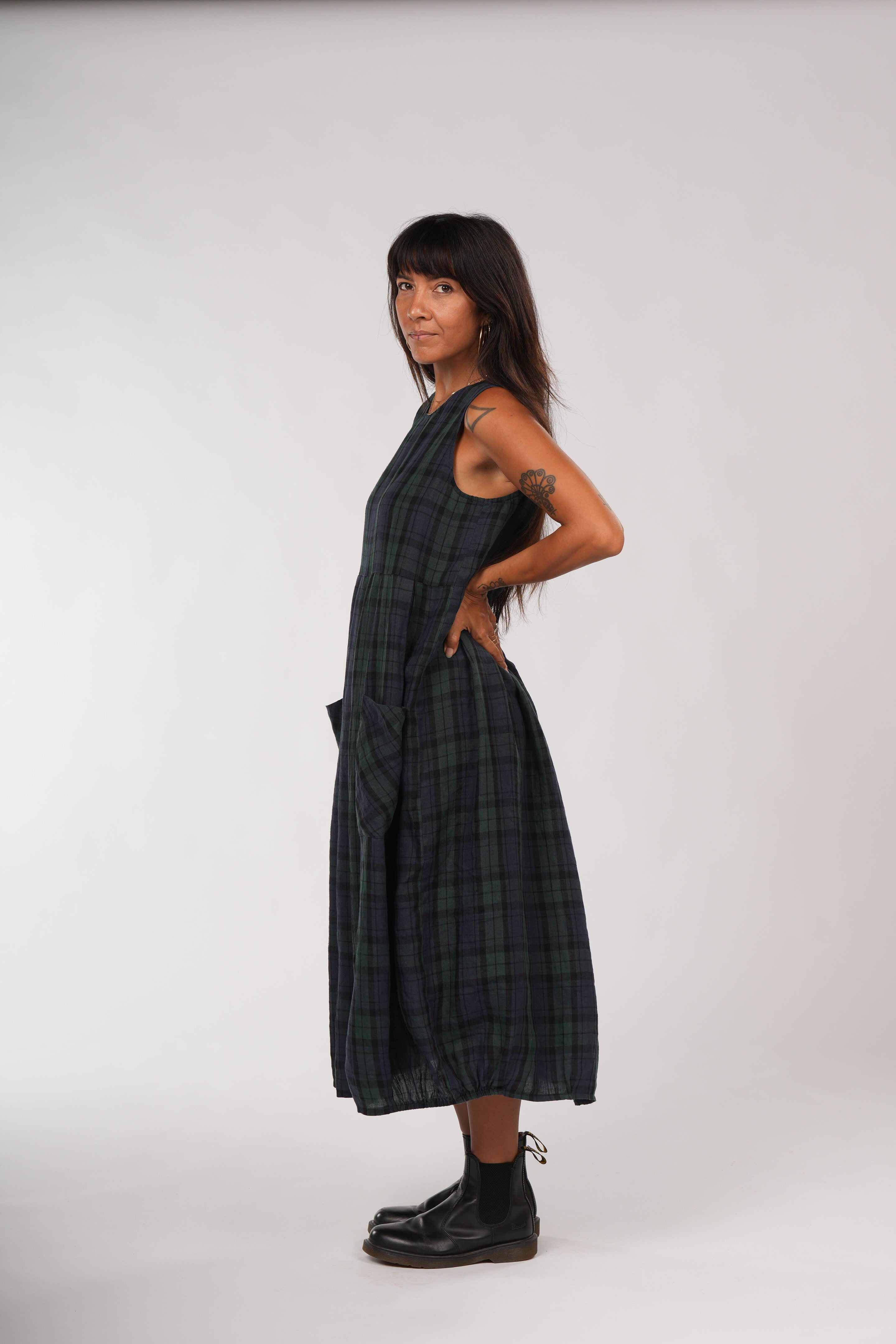 Montaigne Sartene Tartan French Linen Dress Blue5