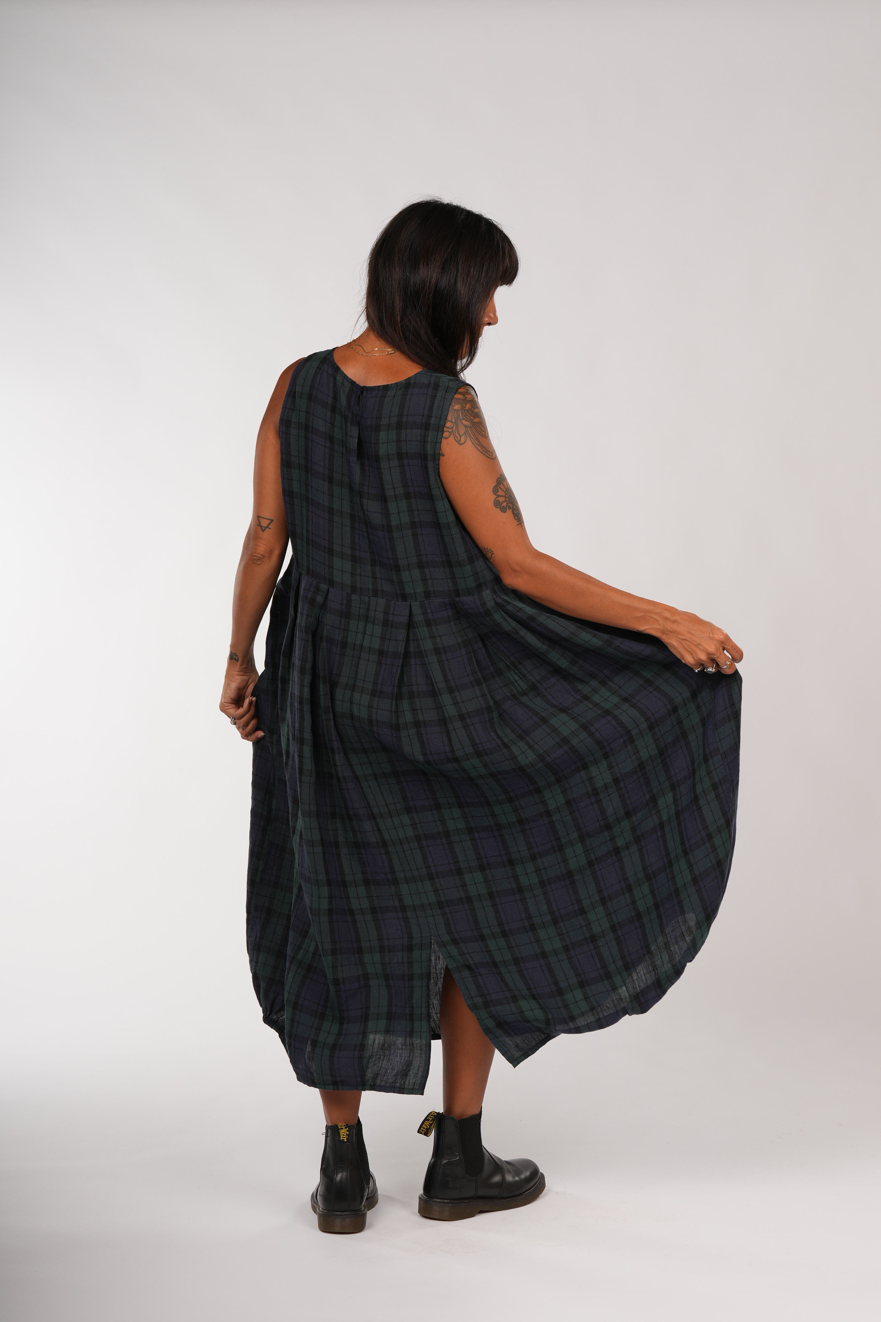 Montaigne Sartene Tartan French Linen Dress Blue6