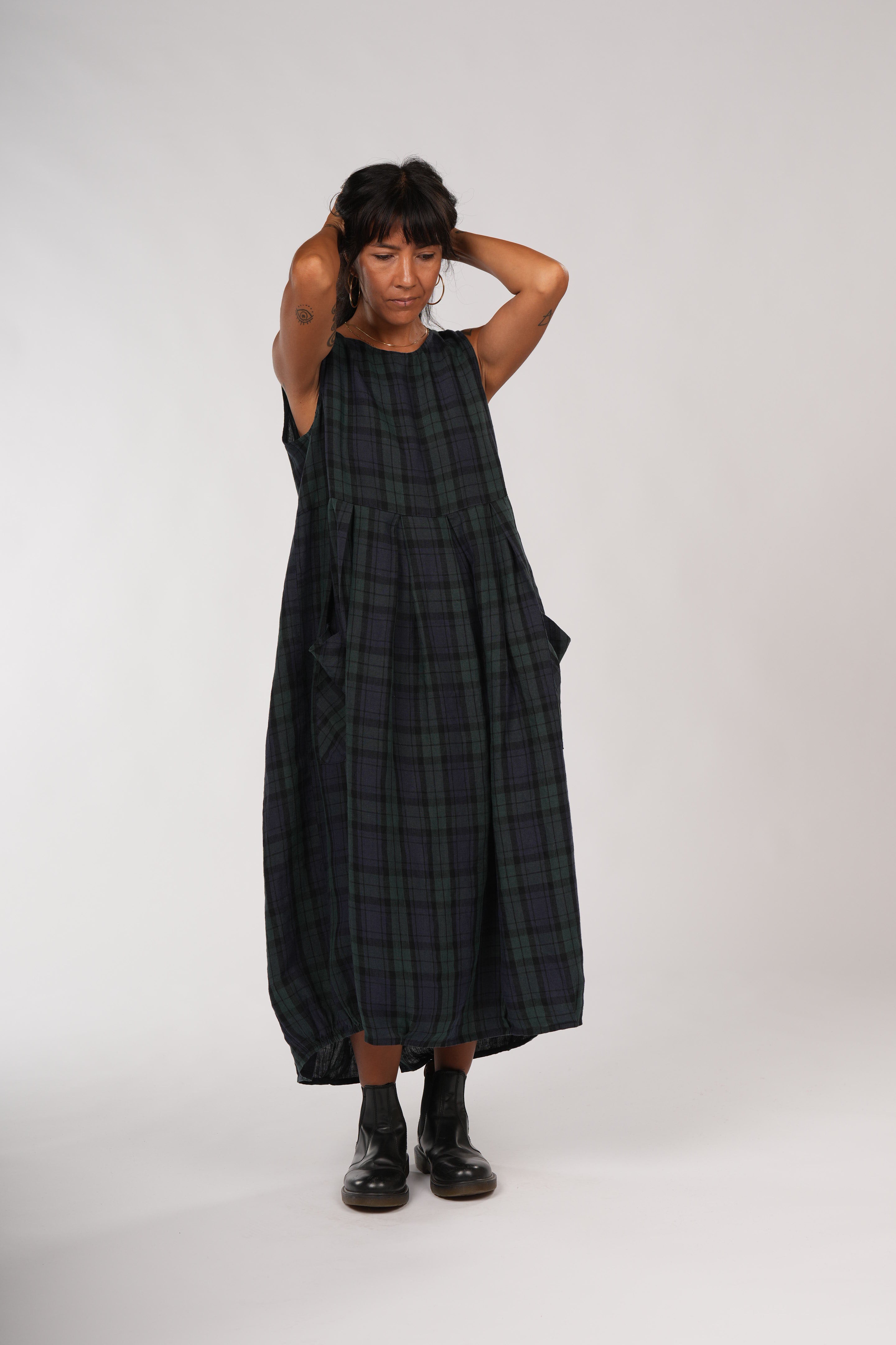 Montaigne Sartene Tartan French Linen Dress Blue7