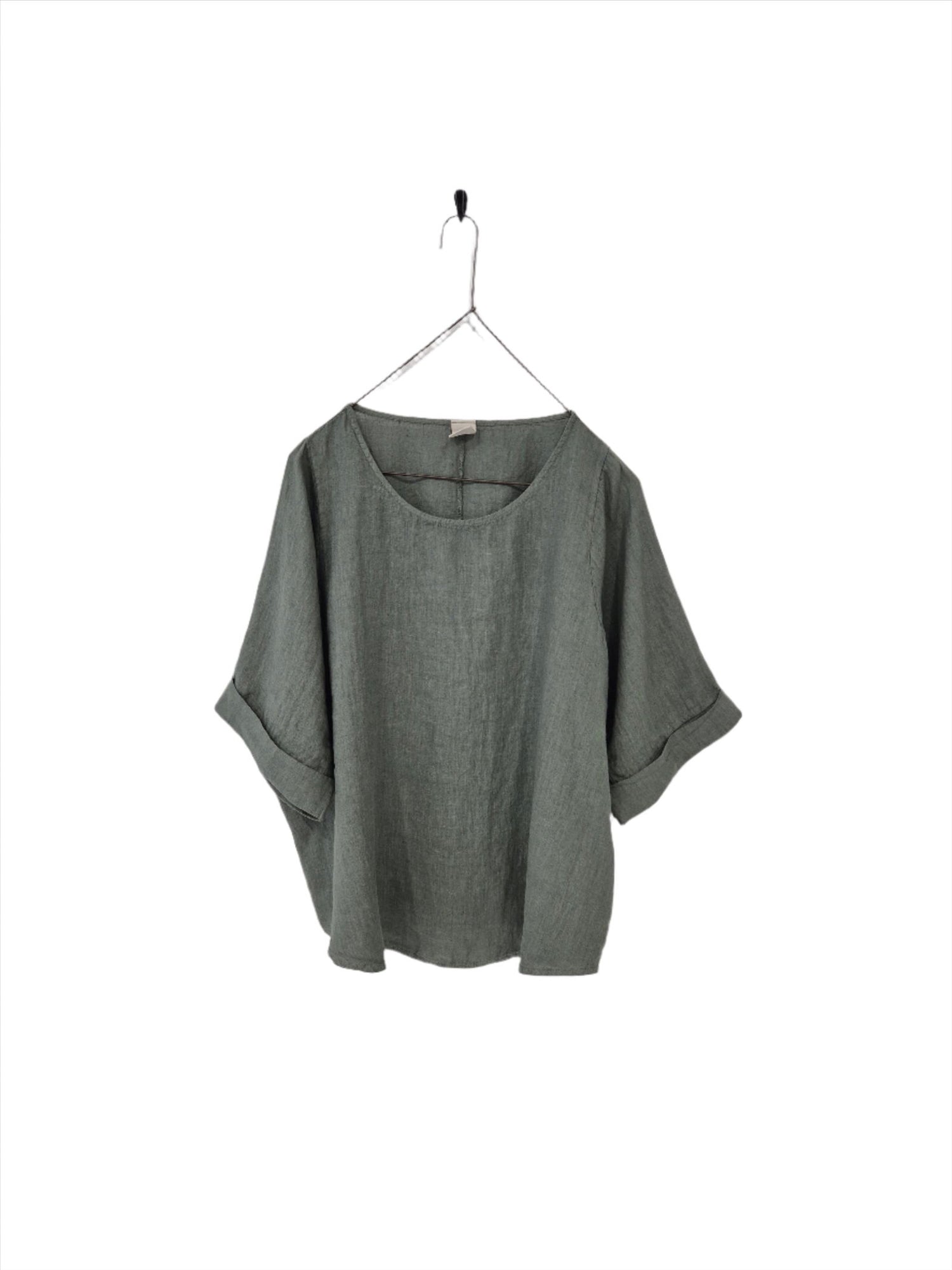 Montaigne Sérénité (Curved Hemline) Linen Top Khaki
