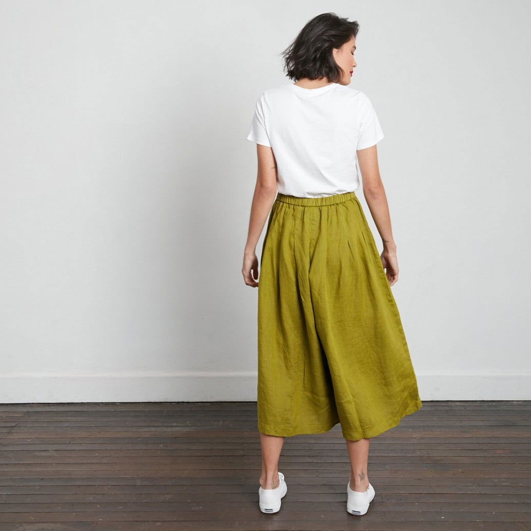 Montaigne Solid Linen Culottes Acid Green
