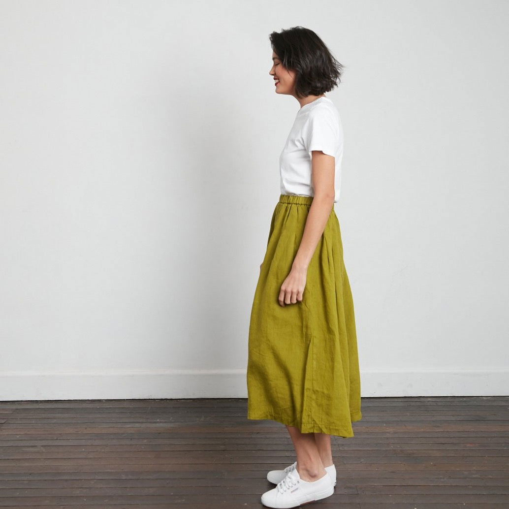 Montaigne Solid Linen Culottes Acid Green2