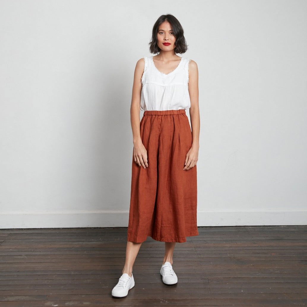 Montaigne Solid Linen Culottes Rust1