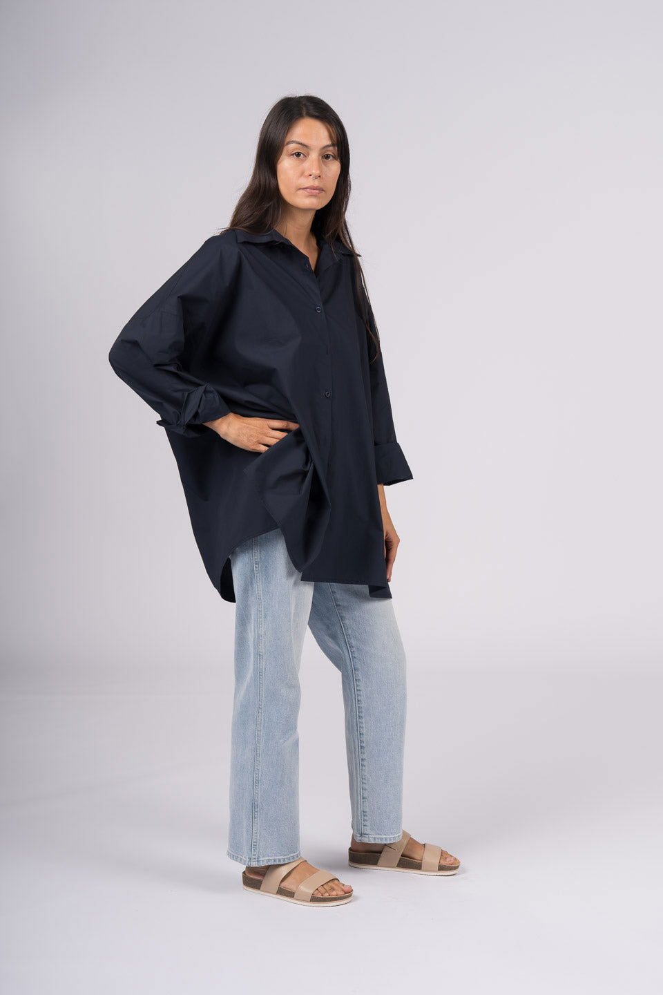 Montaigne Théa Crisp Cotton Poplin Shirt Navy