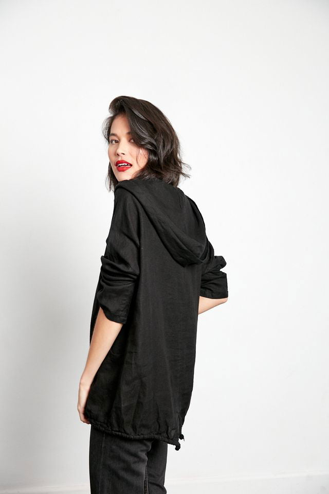 Montaigne Throw Over Hooded Jacket Black2