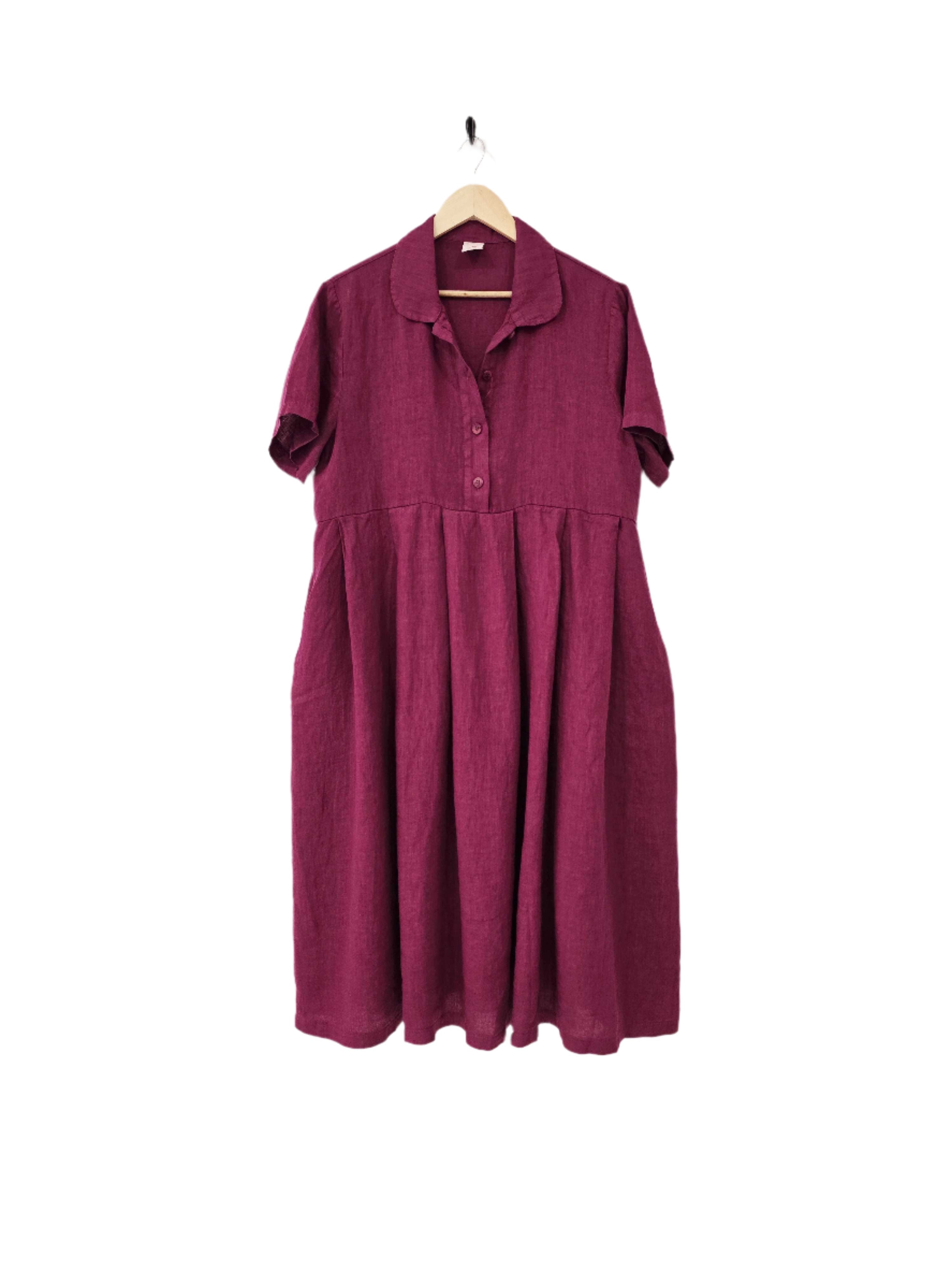Montaigne Vianne Linen Dress with Pleats and Side Pockets Orchid