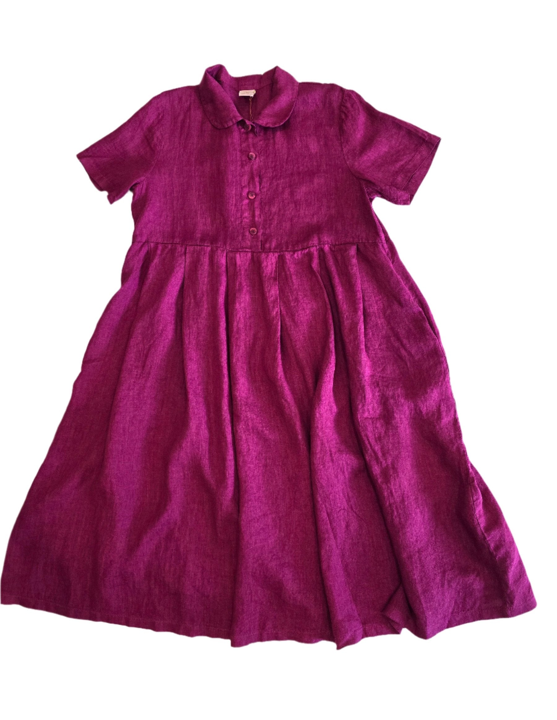 Montaigne Vianne Linen Dress with Pleats and Side Pockets Orchid1