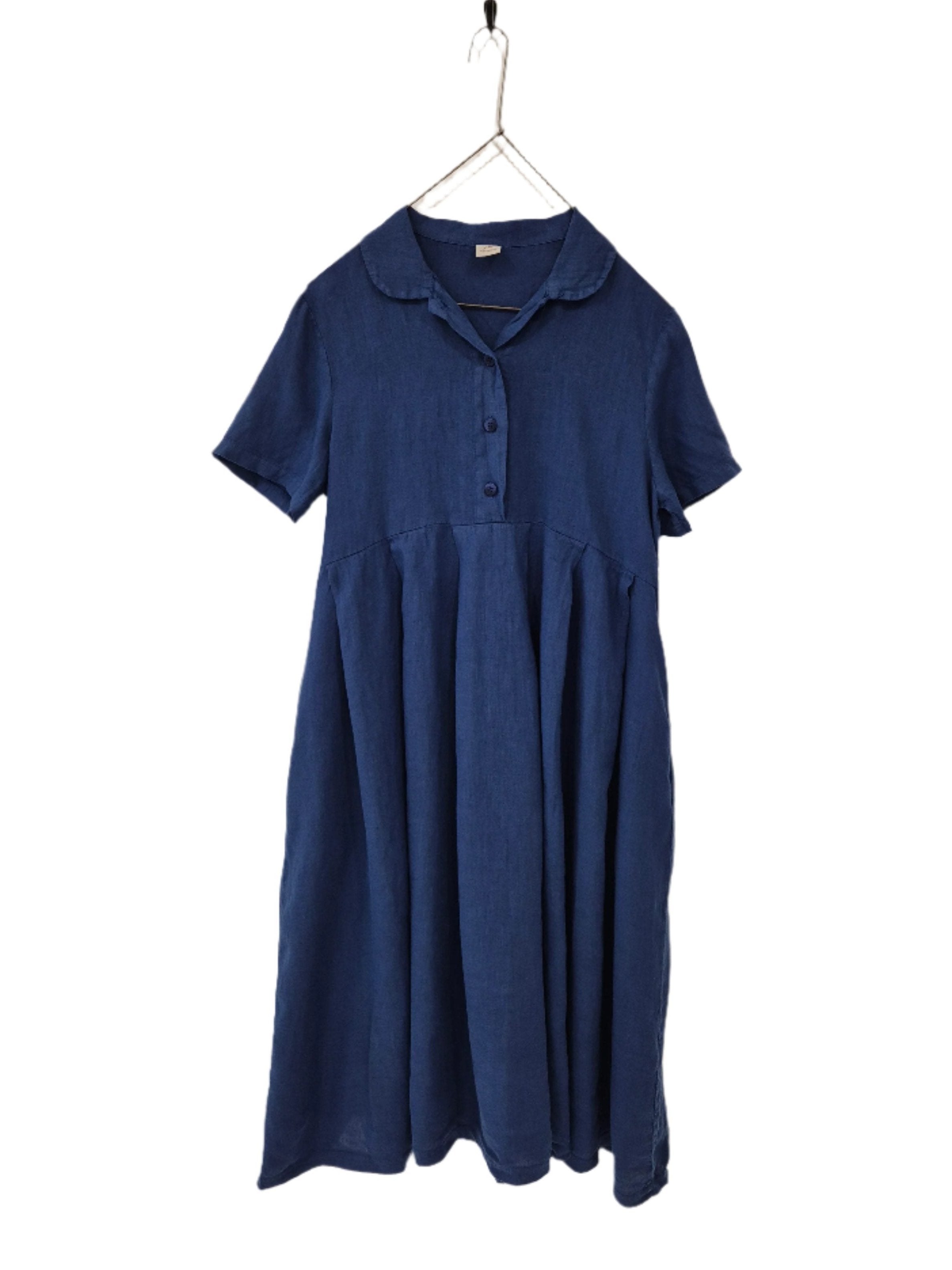 Montaigne Vianne Linen Dress with Pleats and Side Pockets Royal Blue