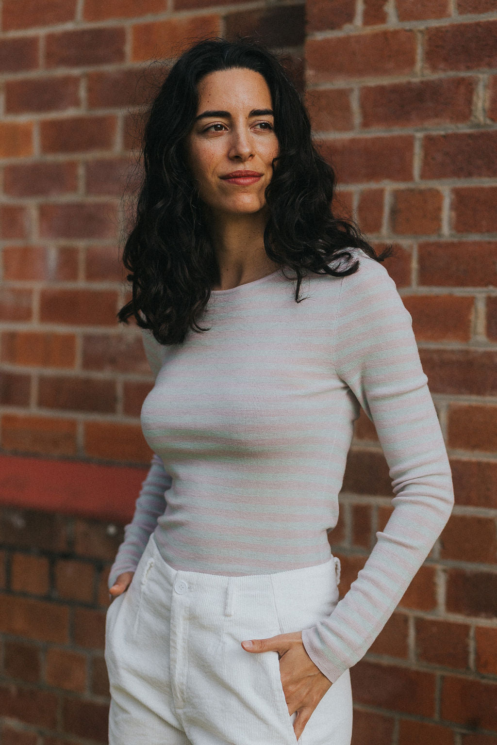 Women’s 100% Australian Merino Wool Knit Spencer in Stripe