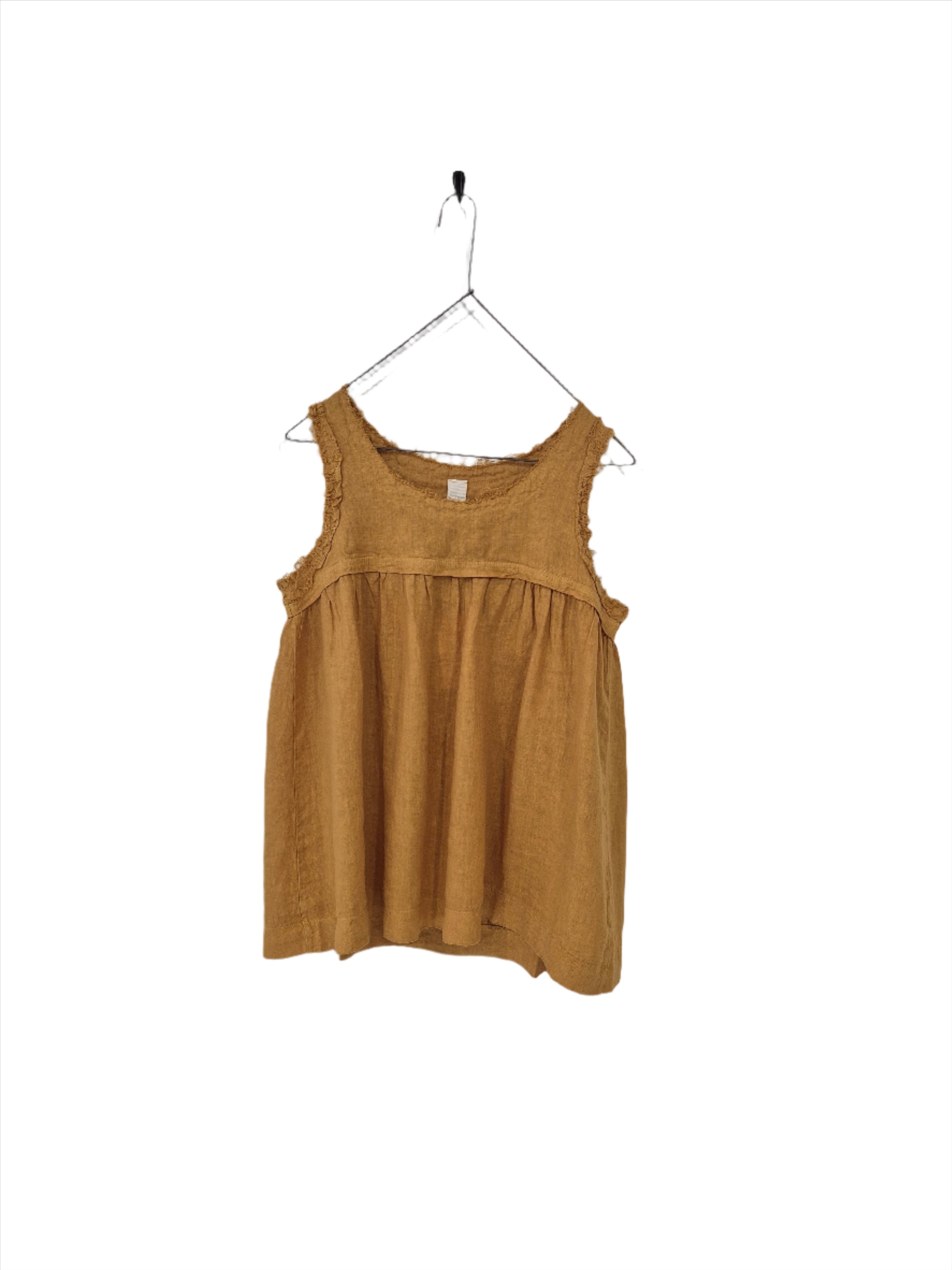 Pur Frayed Singlet Top in Linen