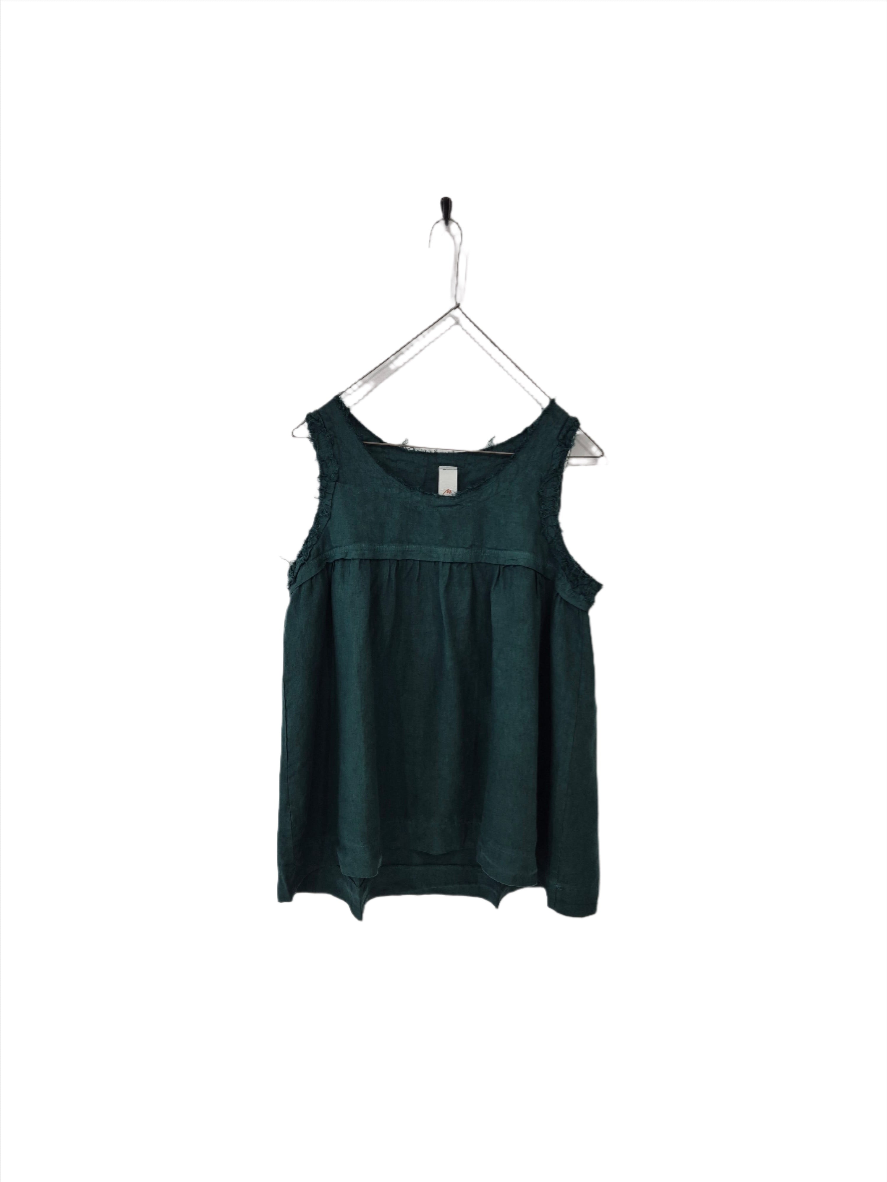 Pur Frayed Singlet Top in Linen