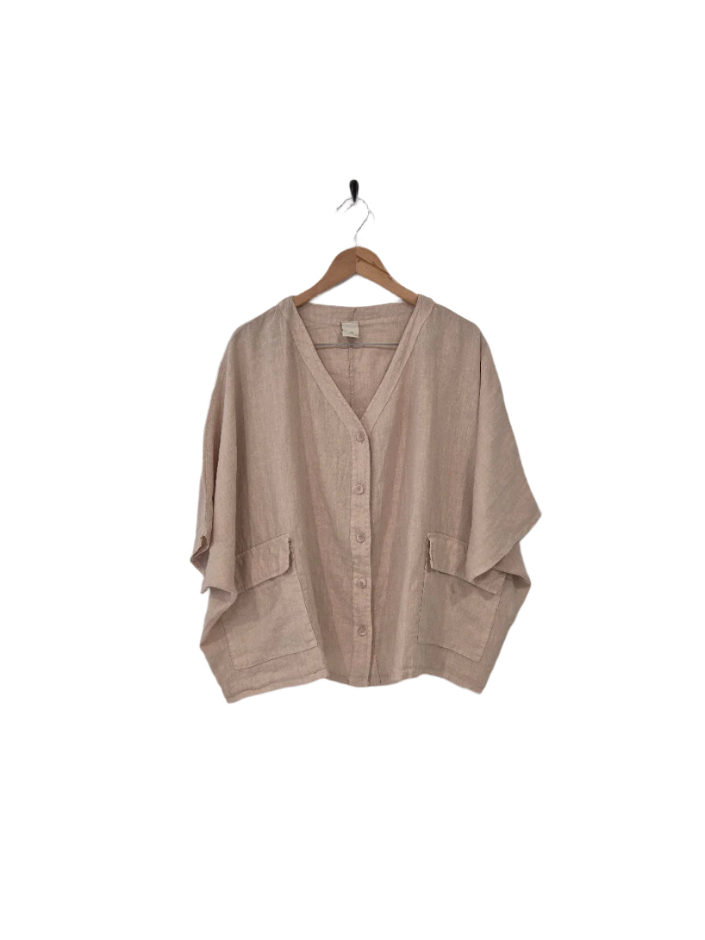 Brigitte Button Through Linen Top with Front Pockets