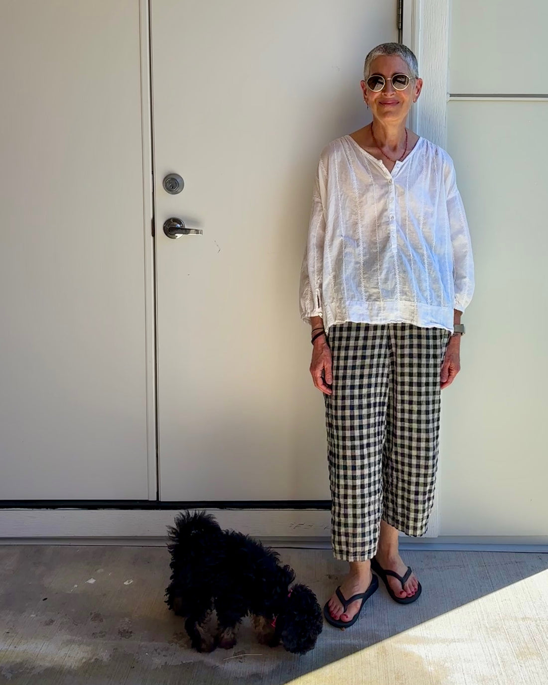 French Linen Pants in Navy Check