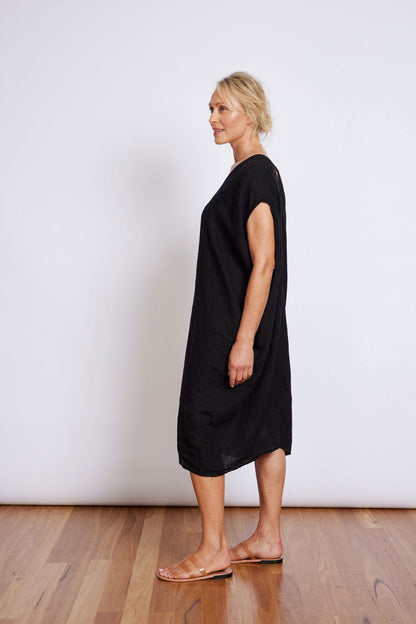 Anna V-Neck Linen Dress - Montaigne Paris