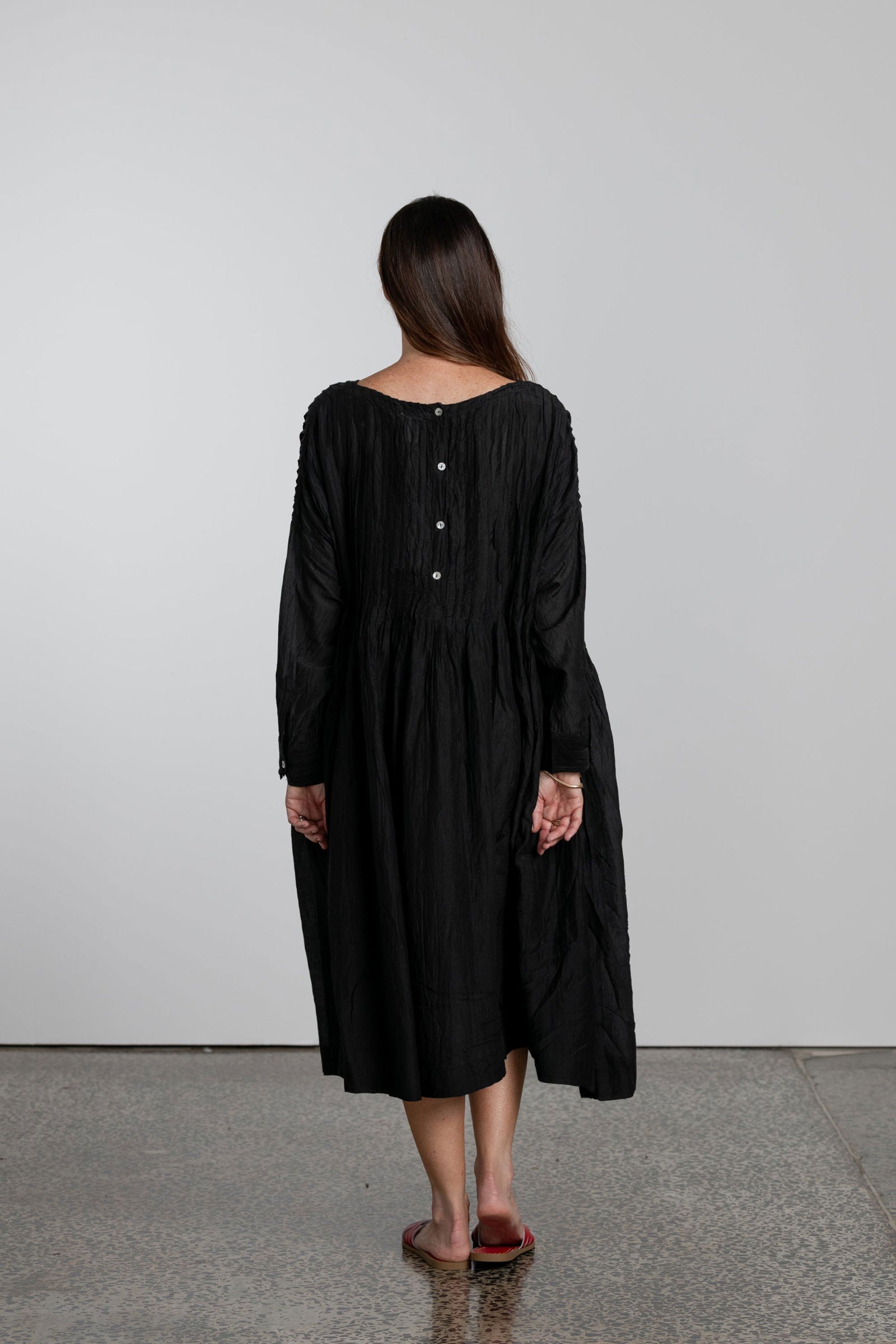 Alexandrine Long Sleeve Silk/Cotton Pleat Dress - Montaigne Paris