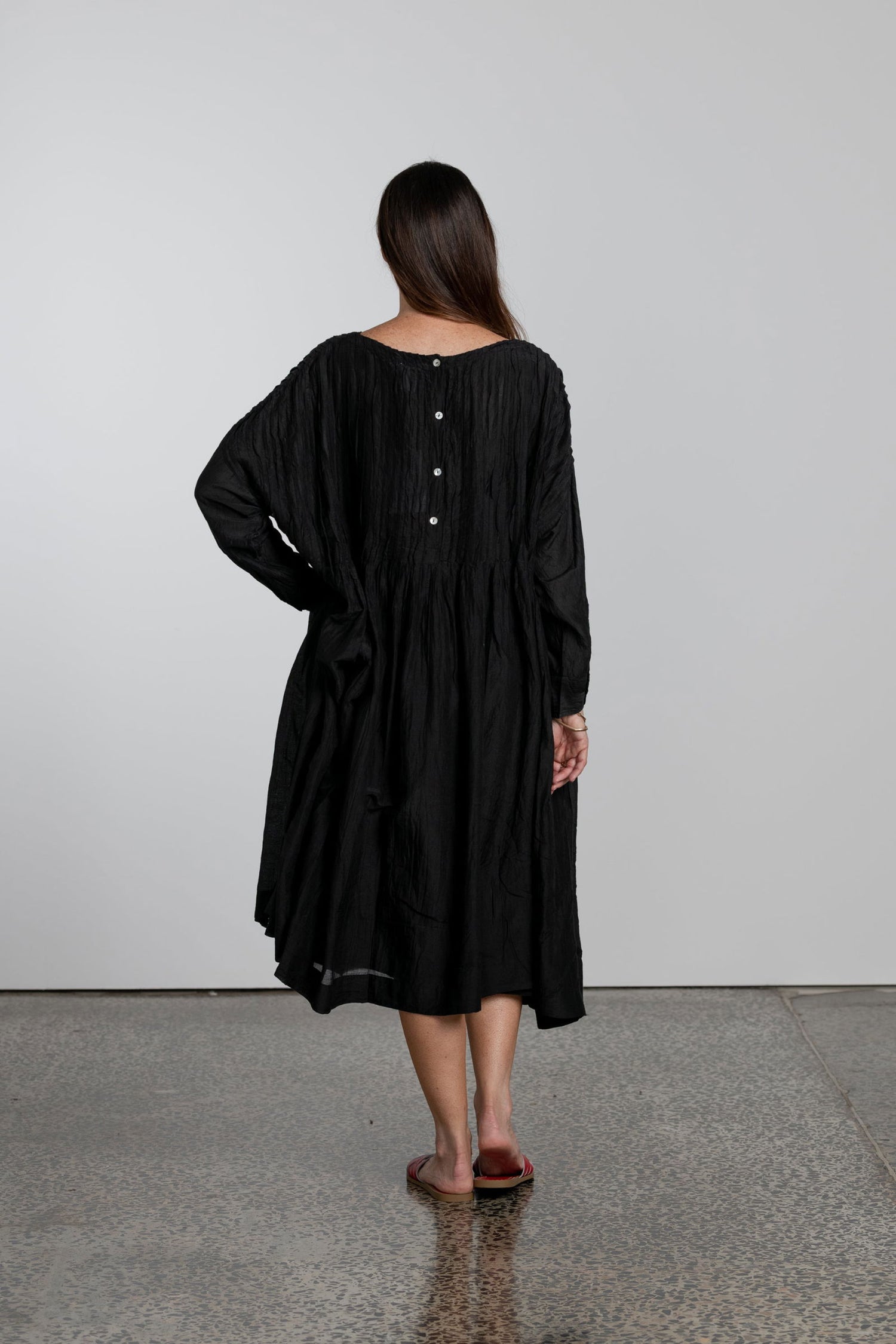 Alexandrine Long Sleeve Silk/Cotton Pleat Dress - Montaigne Paris