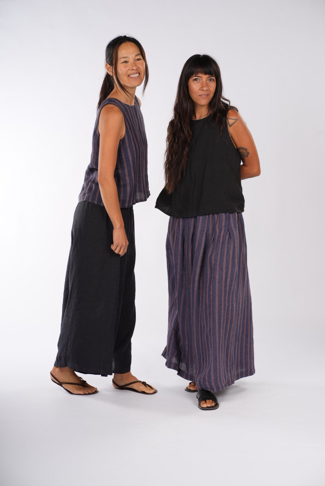 French Linen Gathered Stripe Pants