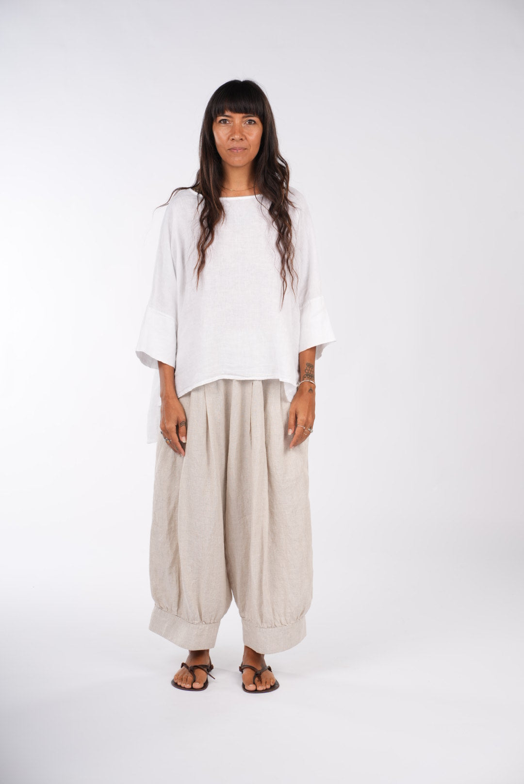 Desi Pants in Fine Houndstooth French Linen