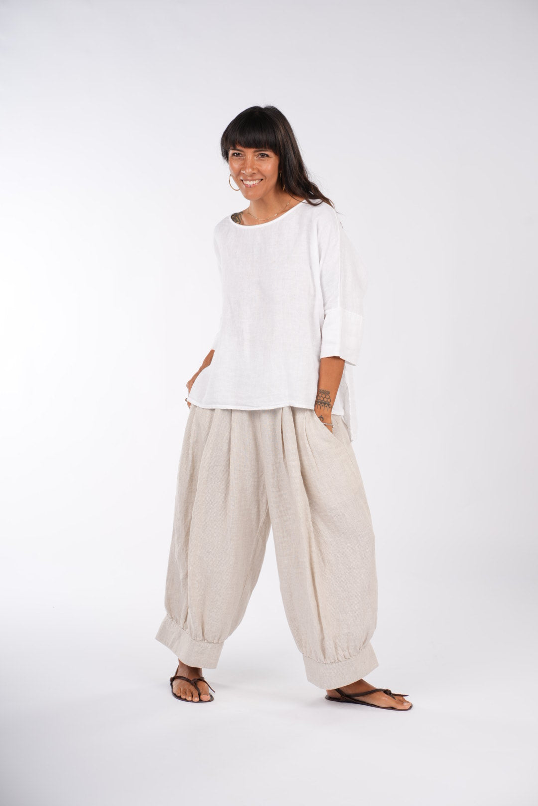Desi Pants in Fine Houndstooth French Linen