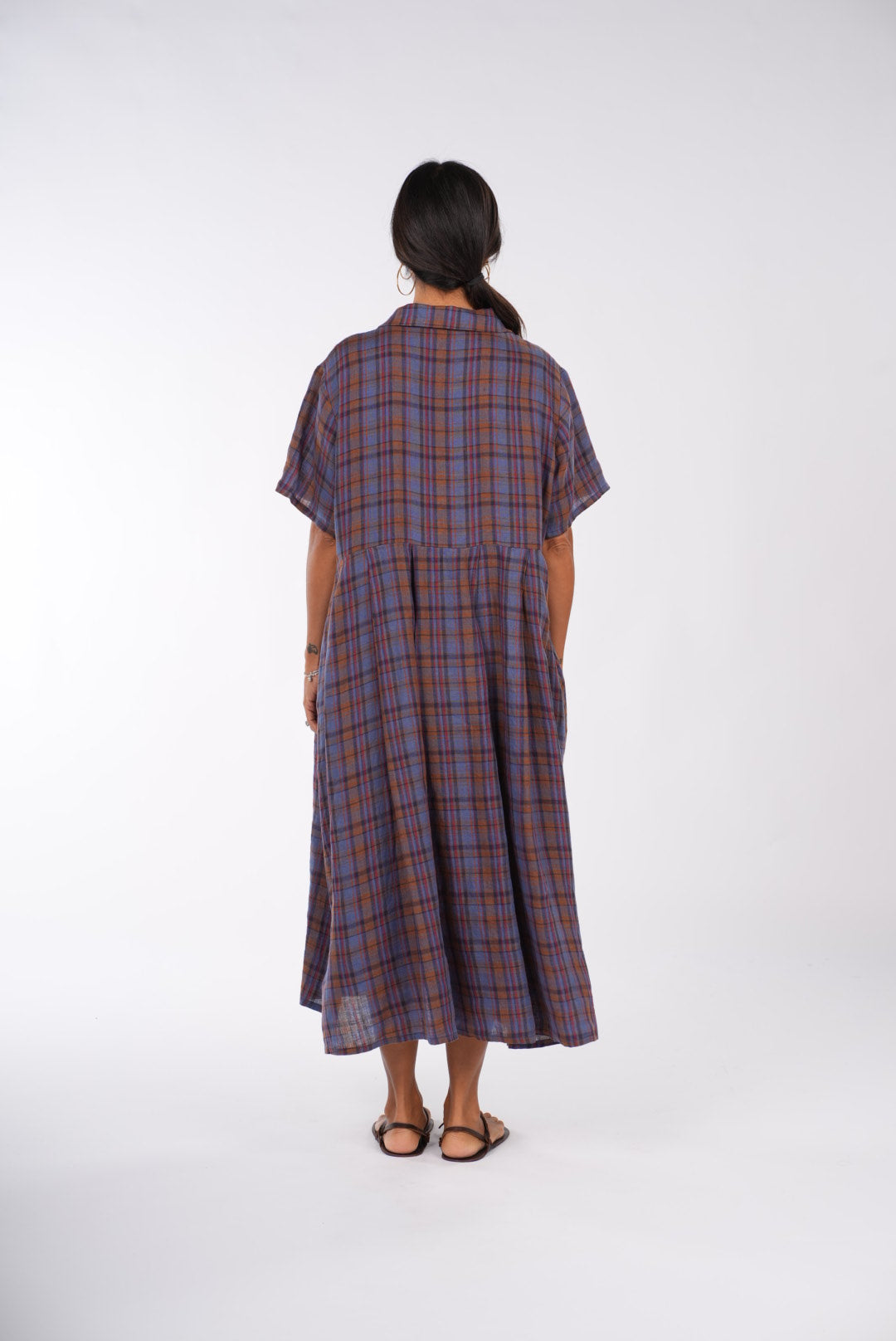 Vianne French Linen Dress in Plaid