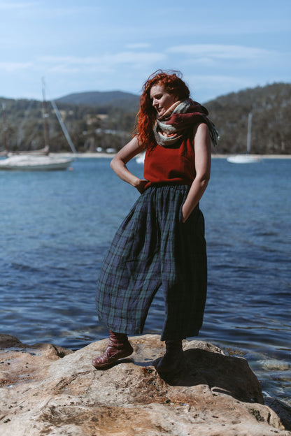 Freya French Linen Pants in Blue Tartan