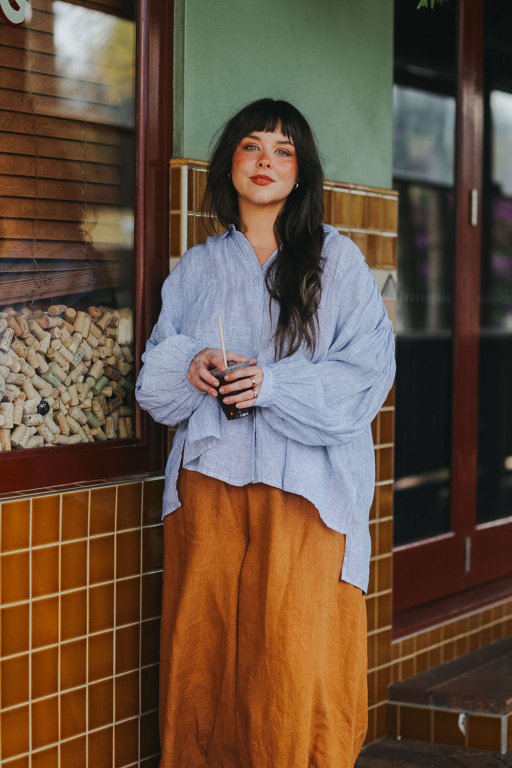 Mila Fine Blue Stripe Linen Top