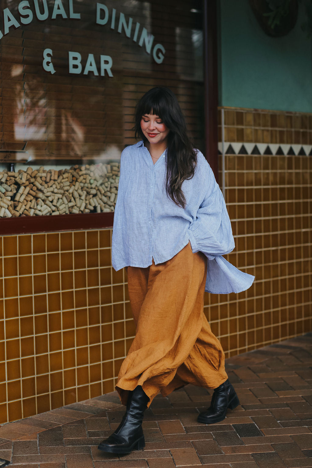 Mila Fine Blue Stripe Linen Top