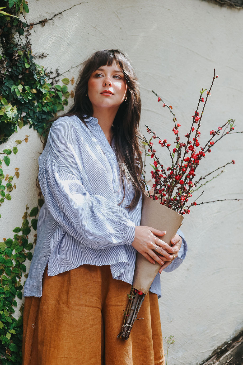 Mila Fine Blue Stripe Linen Top