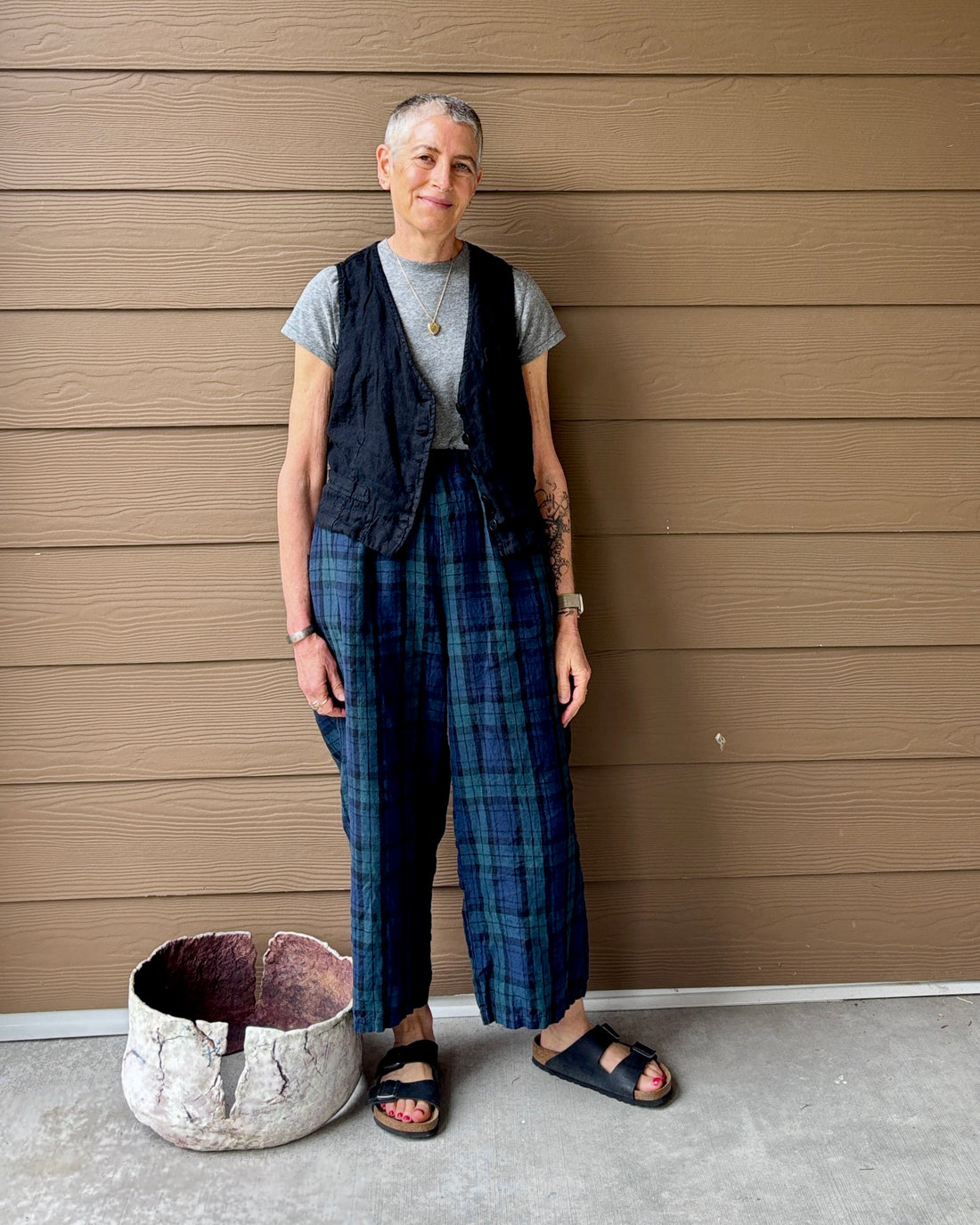 Ines French Linen Tartan Pants