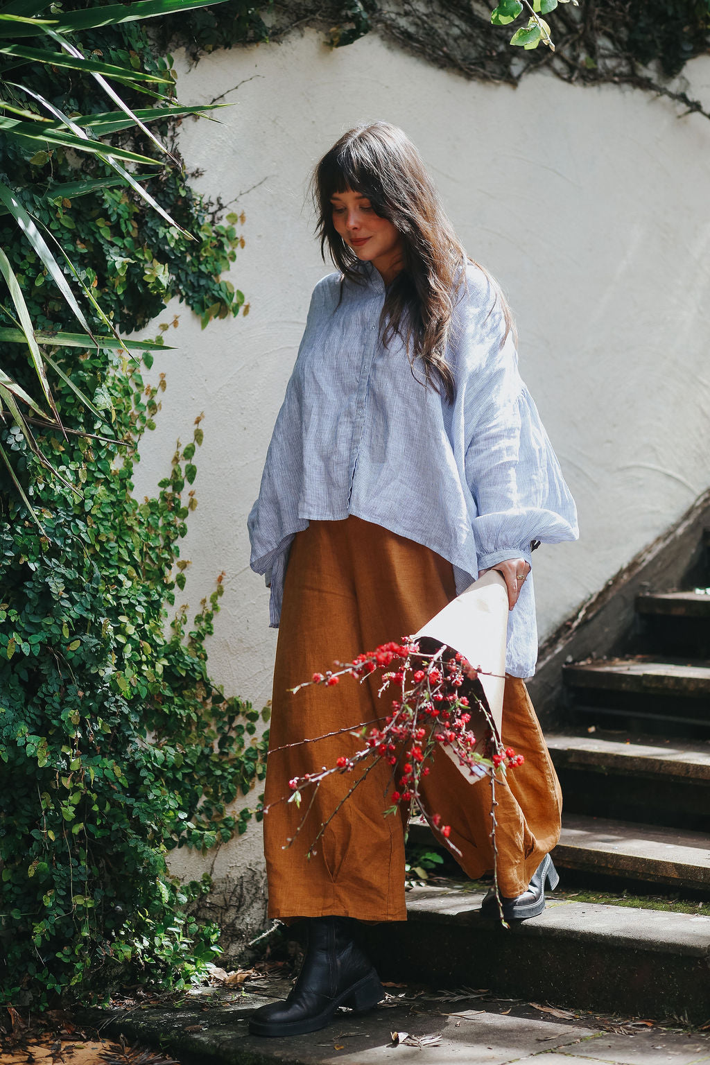 Mila Fine Blue Stripe Linen Top