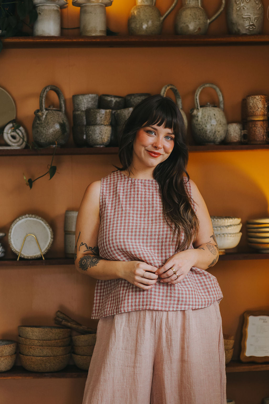Ava Linen Cami in Gingham