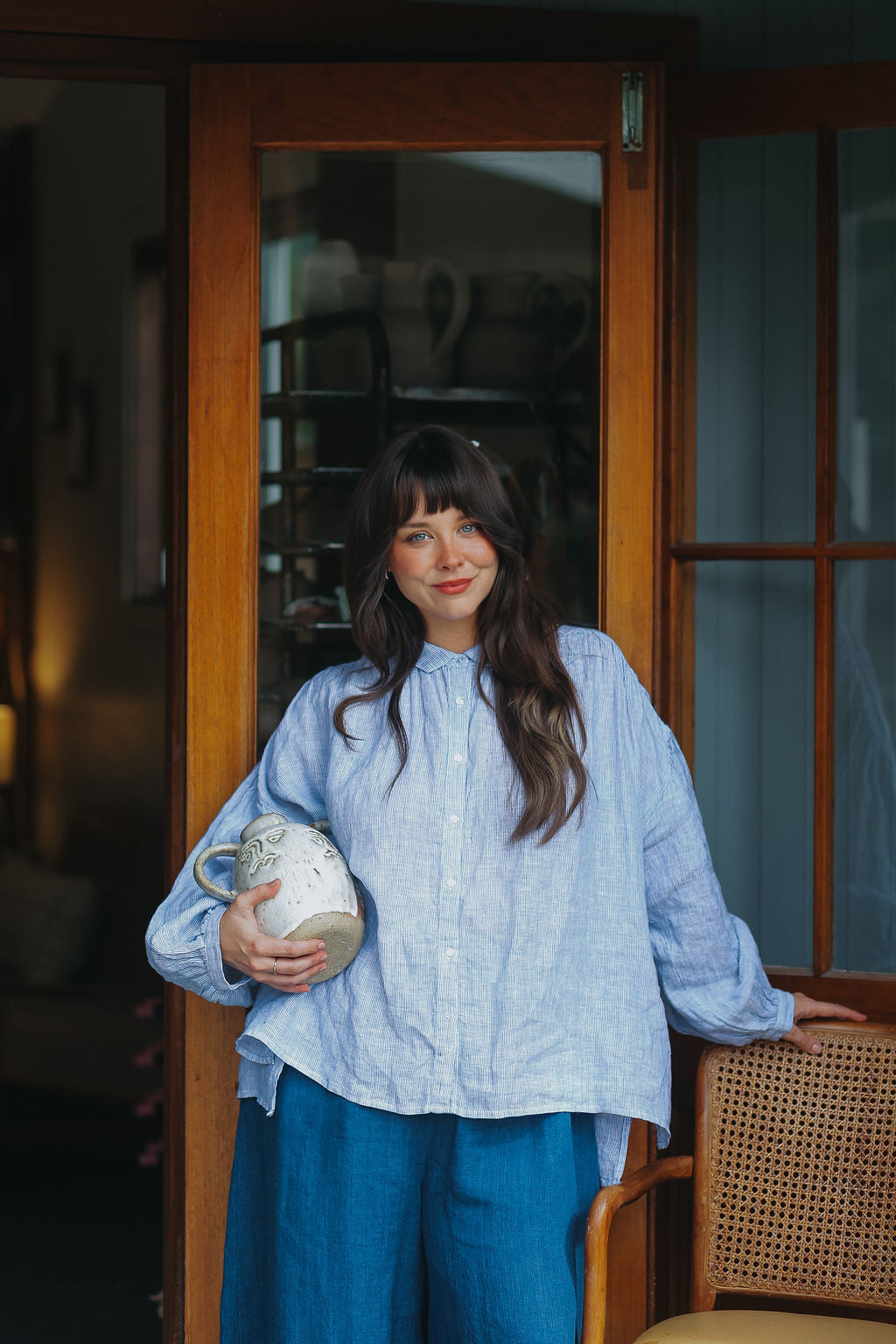 Montaigne Mila Fine Blue Stripe Linen Top8