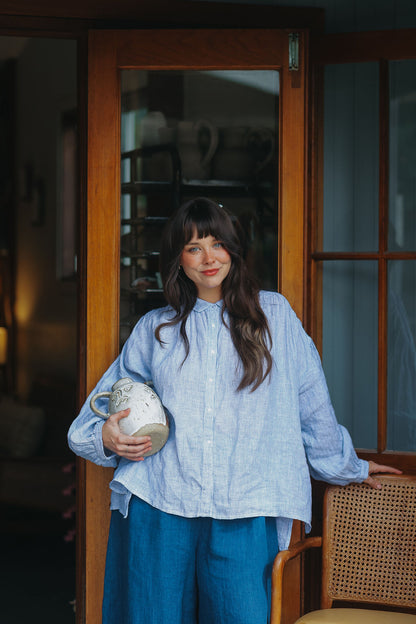 Montaigne Mila Fine Blue Stripe Linen Top8