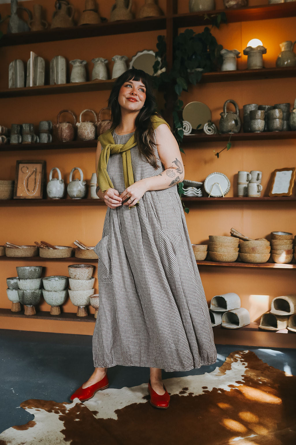 Sartene French Linen Dress in Tiny Brown Gingham