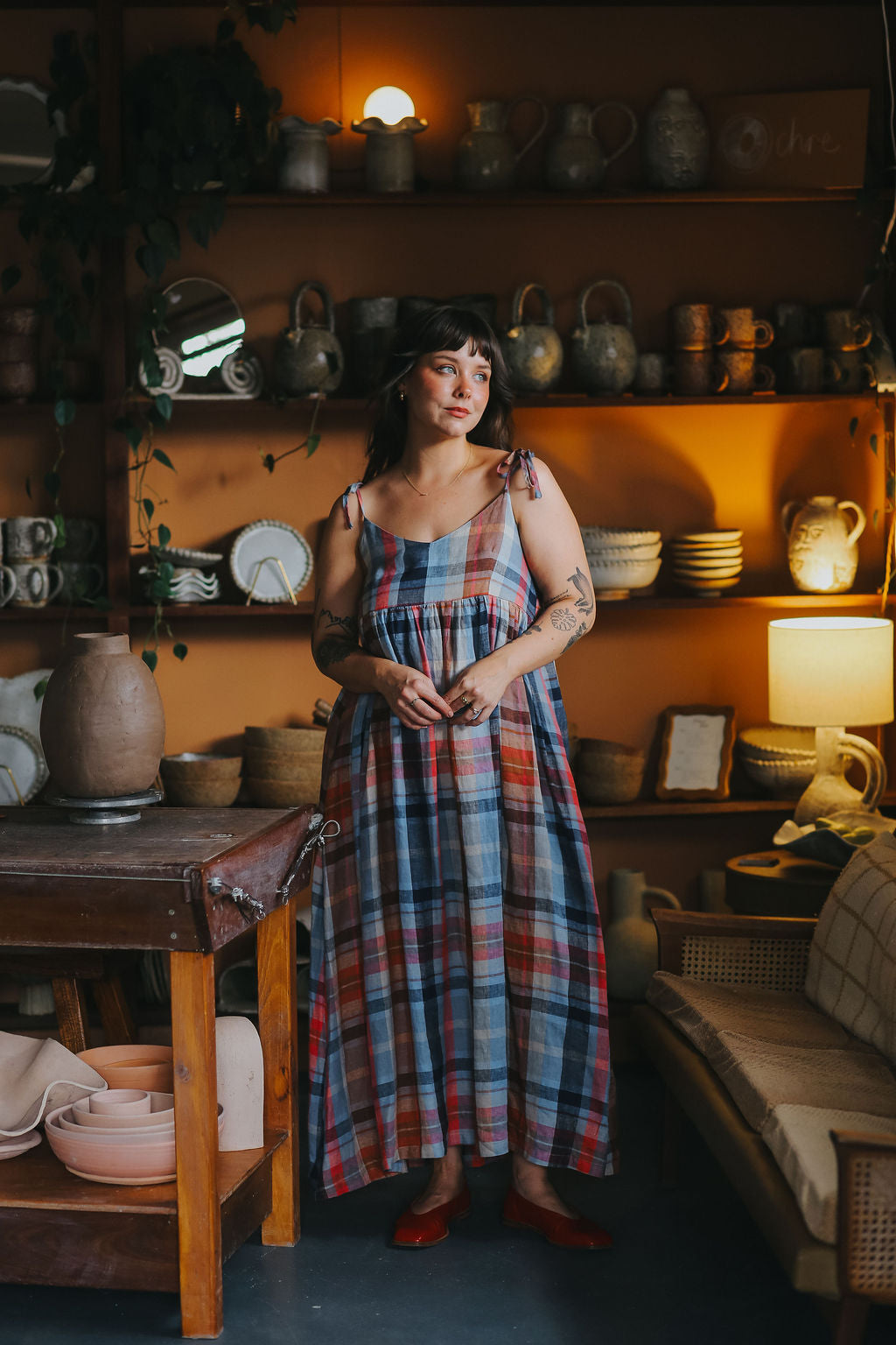 Issey Linen Dress in Multi Check