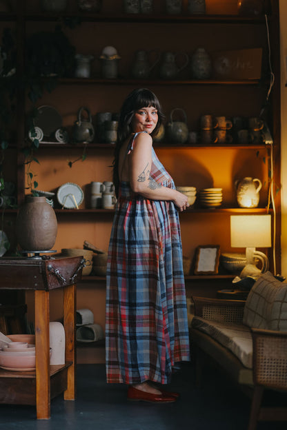 Issey Linen Dress in Multi Check