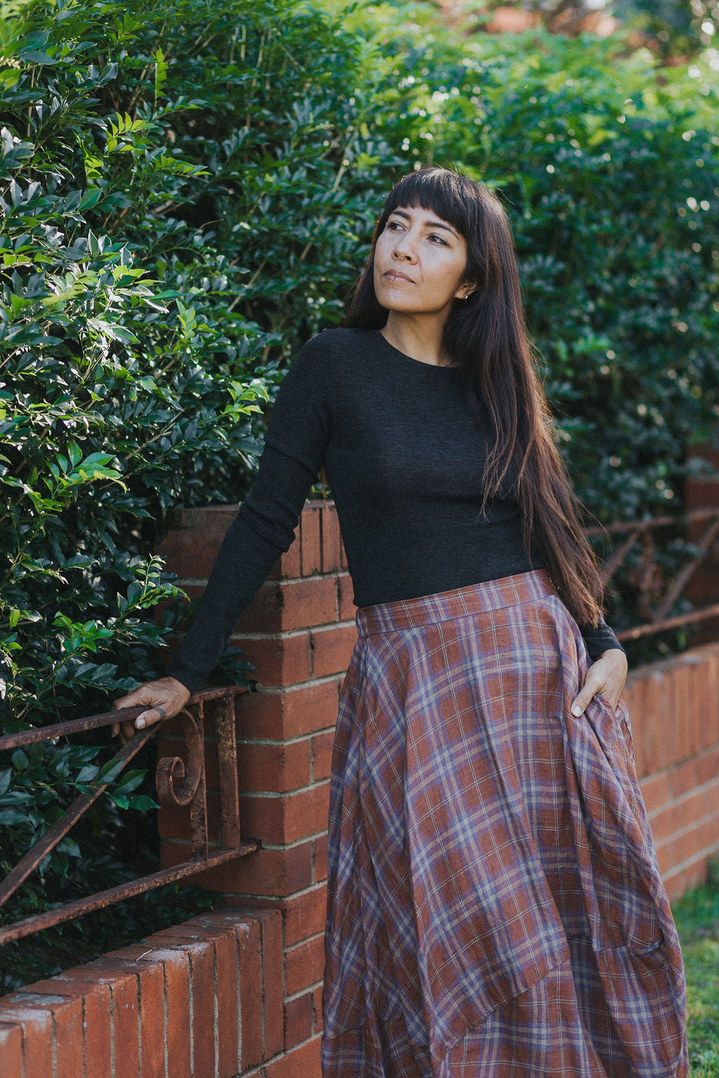 Lavigne Asymmetrical Linen Skirt in Plaid